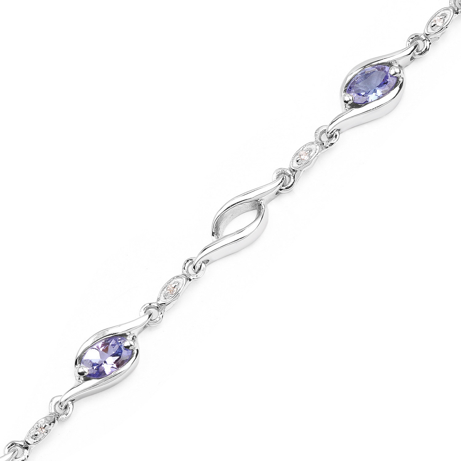 1.30 Carat Genuine Tanzanite and White Topaz .925 Sterling Silver Bracelet 1.30 C.T.W Sterling Silver - view 4