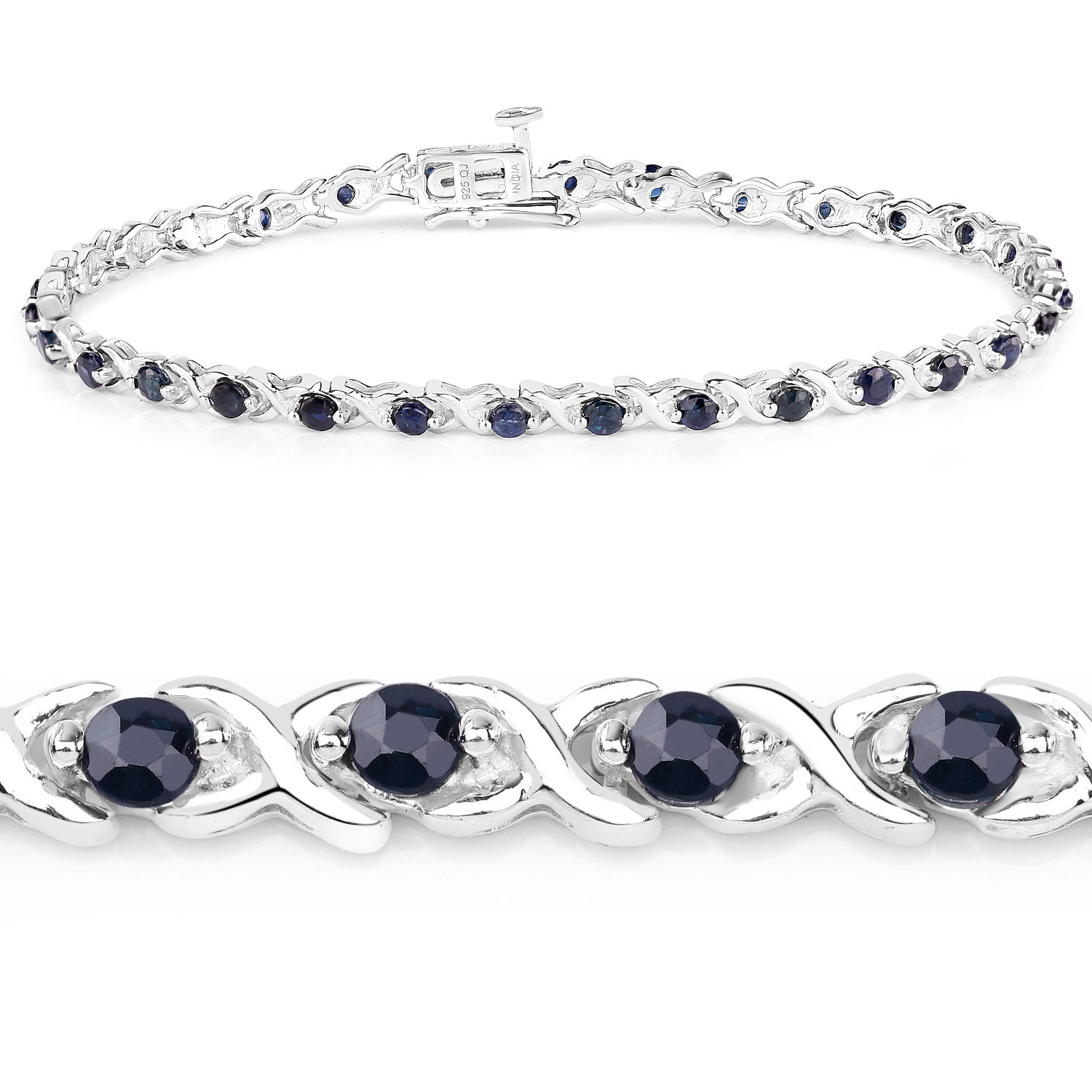 2.24 Carat Genuine Blue Sapphire .925 Sterling Silver Bracelet 2.24 C.T.W Sterling Silver - view 2