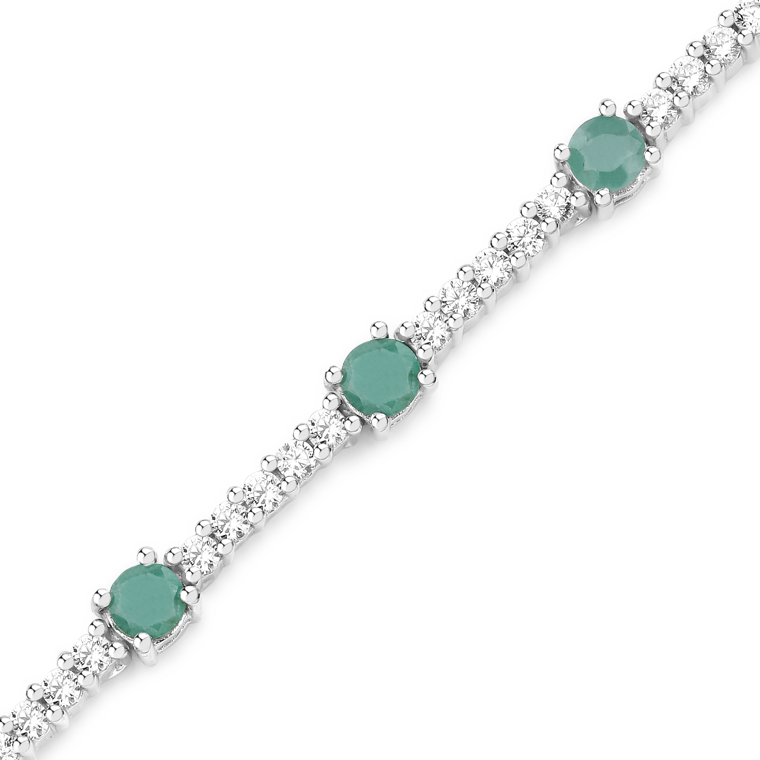 5.69 Carat Genuine Emerald and White Zircon .925 Sterling Silver Bracelet 2.20 C.T.W Sterling Silver - view 2