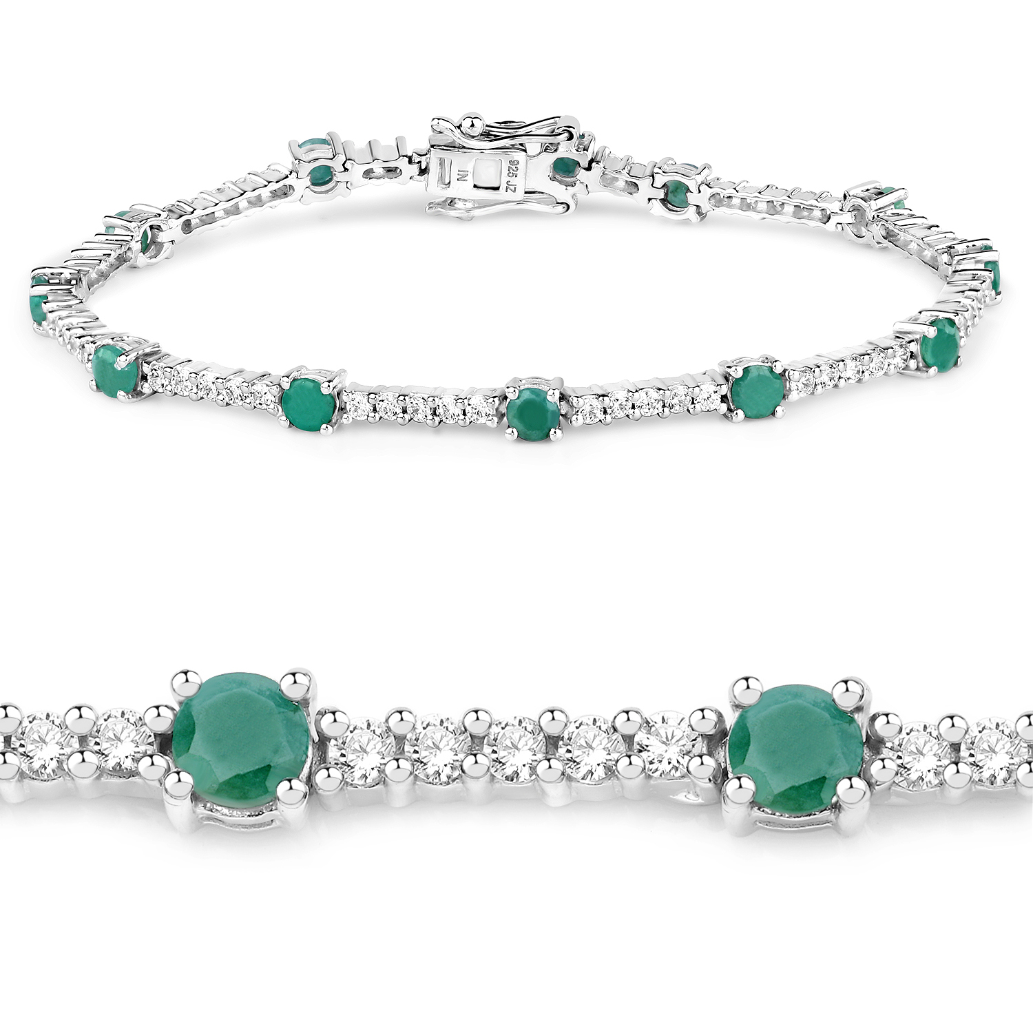 5.69 Carat Genuine Emerald and White Zircon .925 Sterling Silver Bracelet 2.20 C.T.W Sterling Silver - view 4