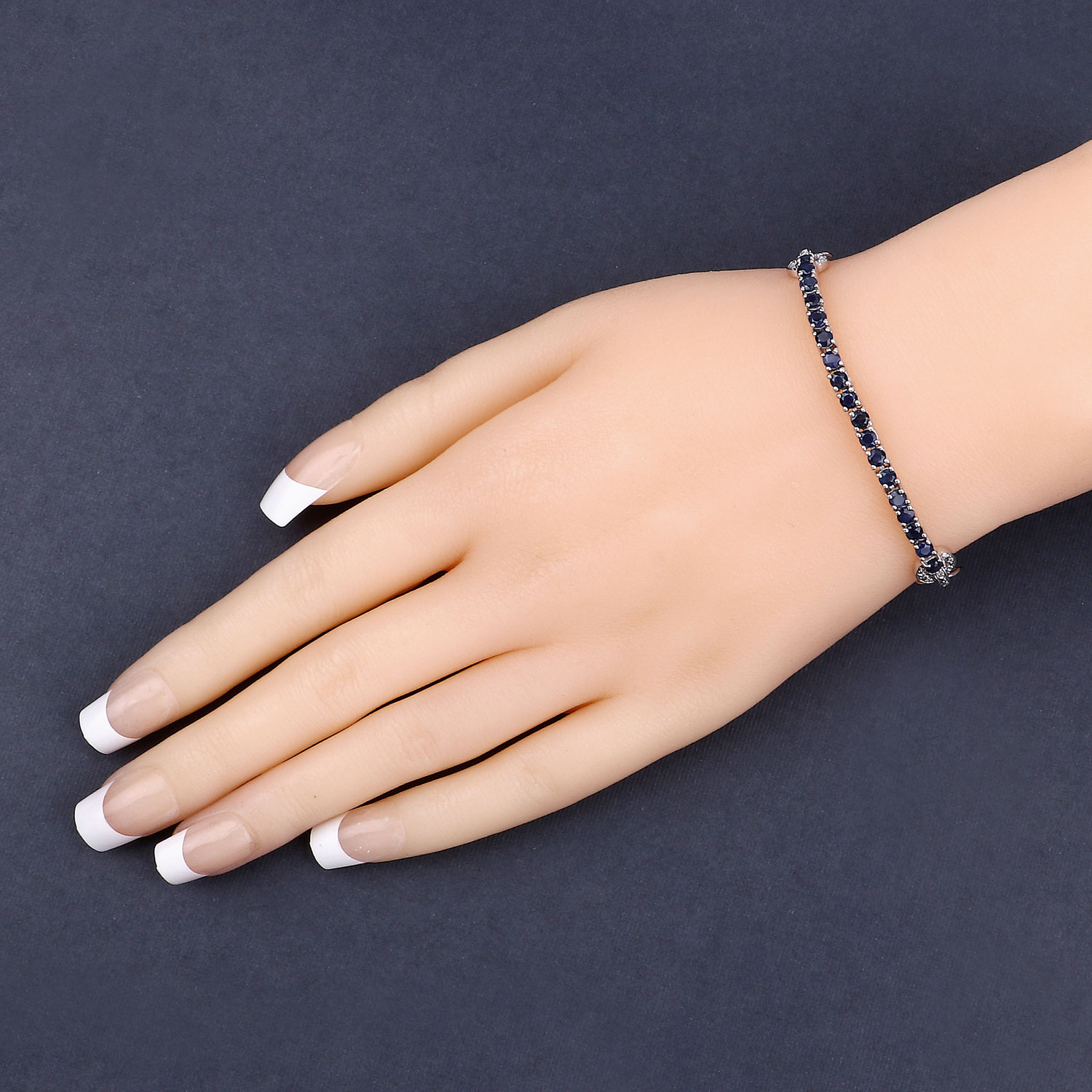 2.41 Carat Genuine Blue Sapphire and White Zircon .925 Sterling Silver Bracelet 2.41 C.T.W Sterling Silver - view 8