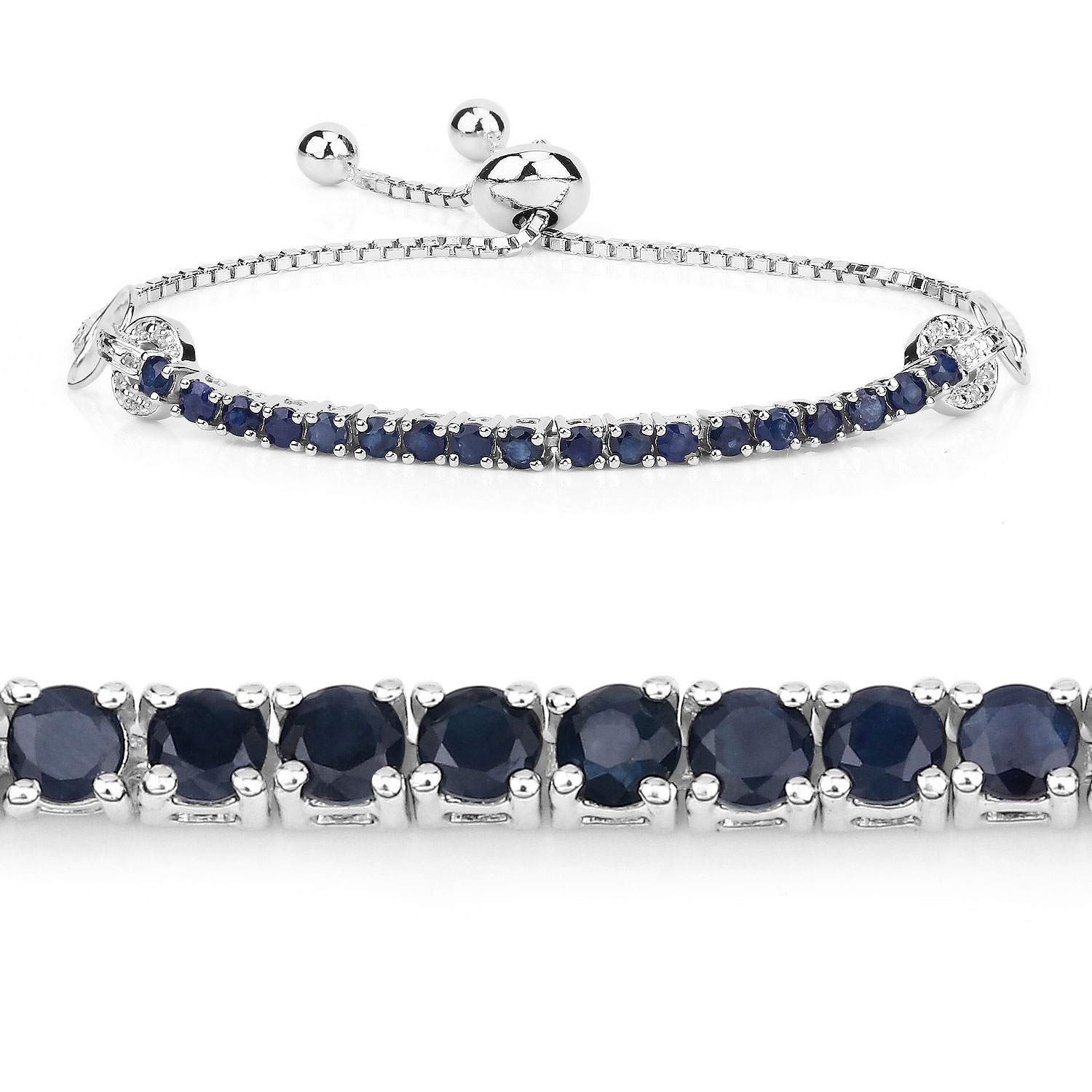 2.41 Carat Genuine Blue Sapphire and White Zircon .925 Sterling Silver Bracelet 2.41 C.T.W Sterling Silver - view 7