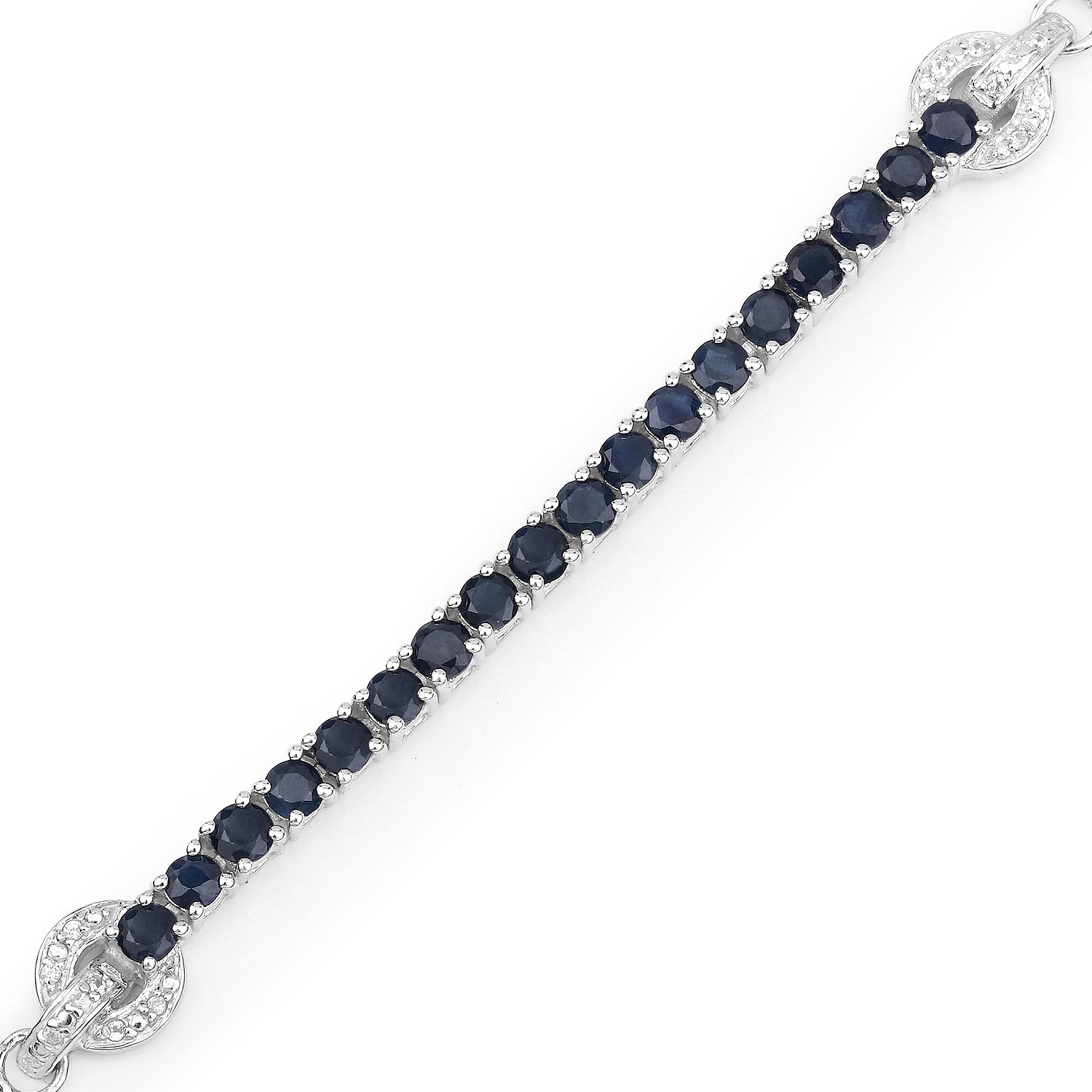 2.41 Carat Genuine Blue Sapphire and White Zircon .925 Sterling Silver Bracelet 2.41 C.T.W Sterling Silver - view 5