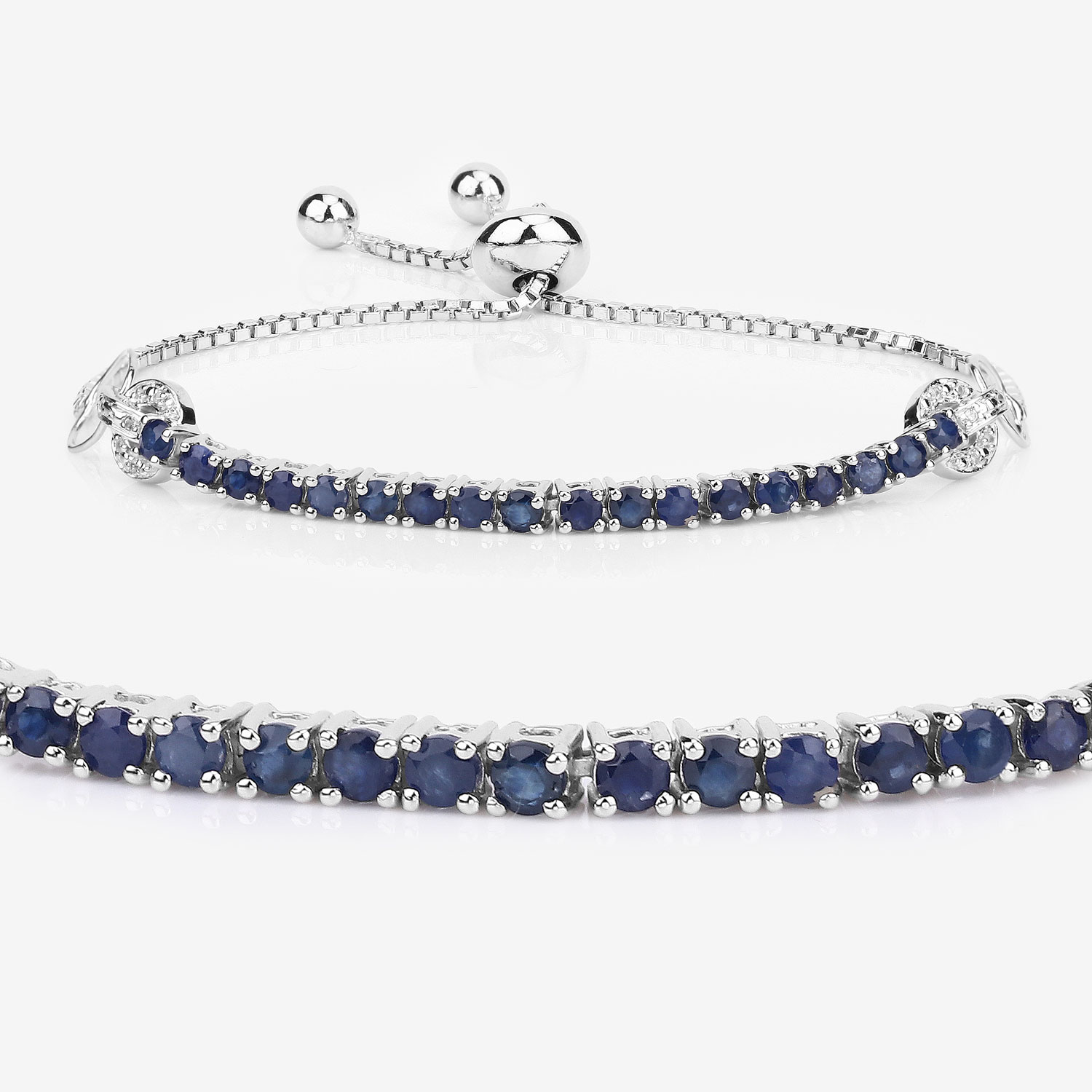 2.41 Carat Genuine Blue Sapphire and White Zircon .925 Sterling Silver Bracelet 2.41 C.T.W Sterling Silver - view 6