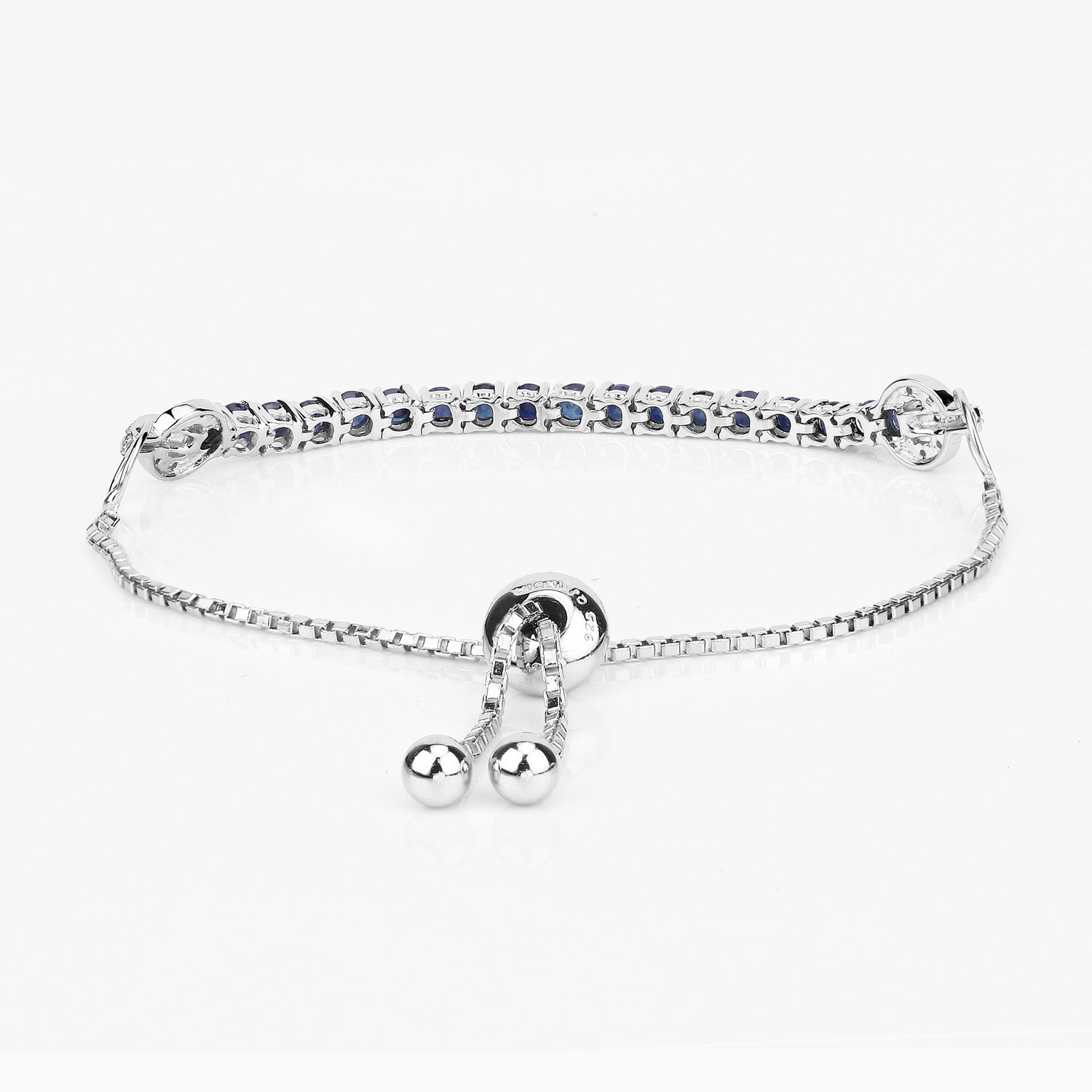 2.41 Carat Genuine Blue Sapphire and White Zircon .925 Sterling Silver Bracelet 2.41 C.T.W Sterling Silver - view 4