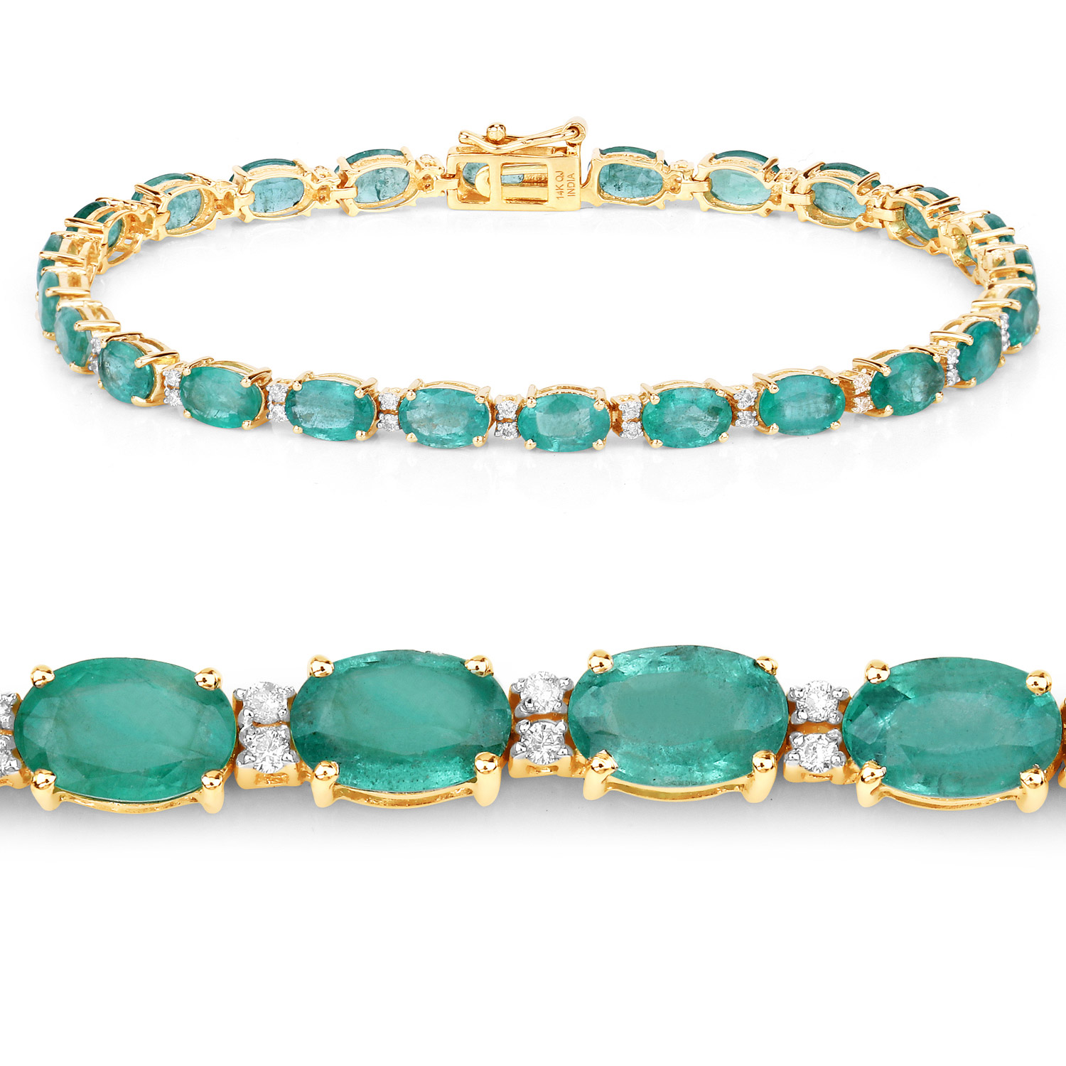 9.90 Carat Genuine Zambian Emerald and White Diamond 14K Yellow Gold Bracelet 2.20 C.T.W 14K yellow gold - view 8