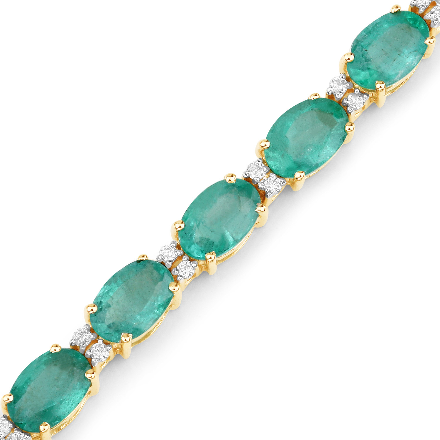 9.90 Carat Genuine Zambian Emerald and White Diamond 14K Yellow Gold Bracelet 2.20 C.T.W 14K yellow gold - view 5