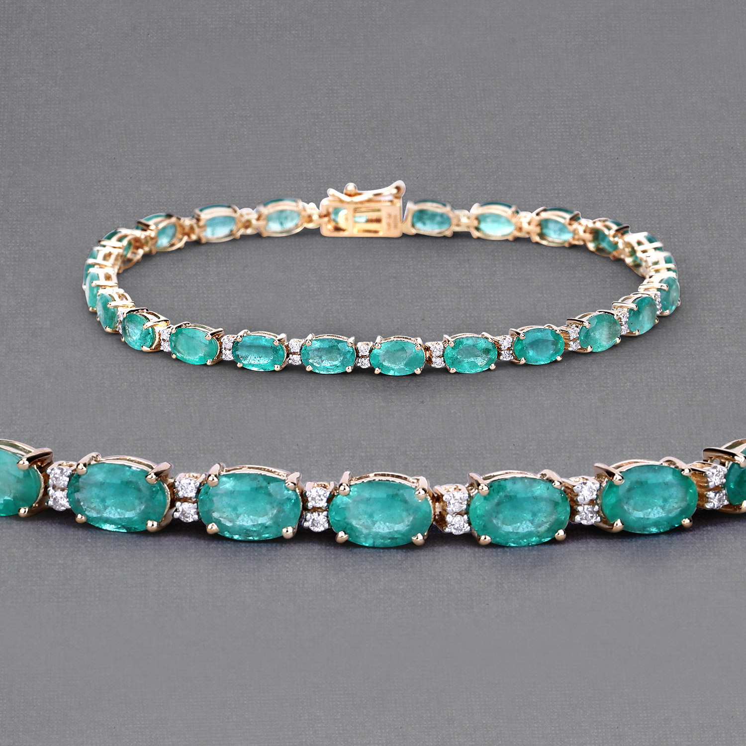 9.90 Carat Genuine Zambian Emerald and White Diamond 14K Yellow Gold Bracelet 2.20 C.T.W 14K yellow gold - view 2