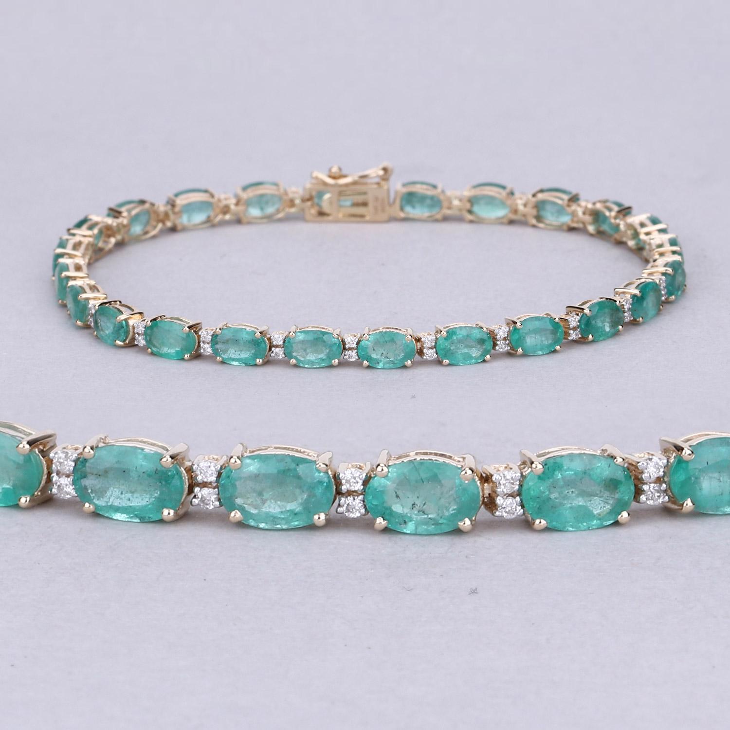 9.90 Carat Genuine Zambian Emerald and White Diamond 14K Yellow Gold Bracelet 2.20 C.T.W 14K yellow gold - view 10