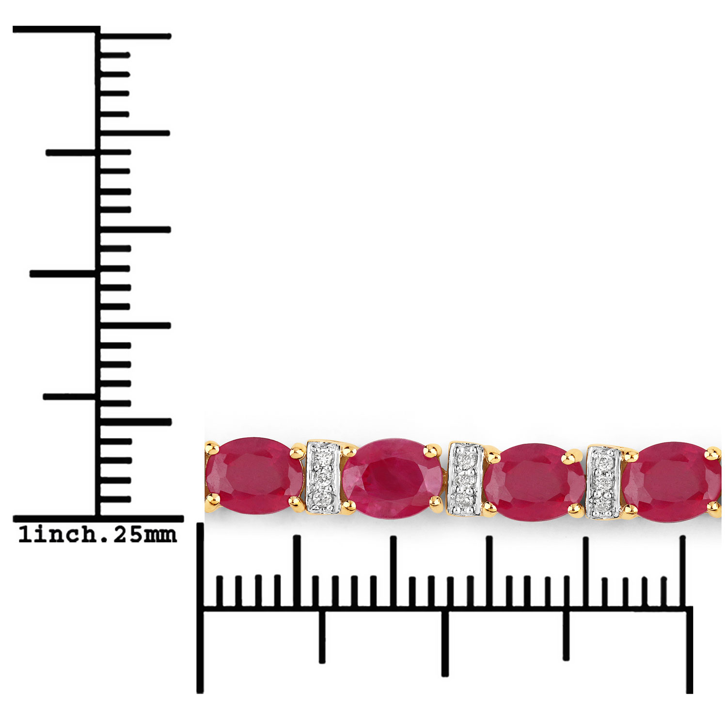 7.76 Carat Genuine Ruby and White Diamond 14K Yellow Gold Bracelet 7.76 C.T.W 14K yellow or white gold - view 3