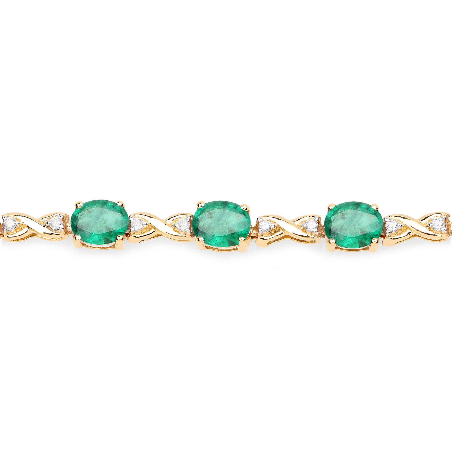 5.09 Carat Genuine Zambian Emerald and White Diamond 14K Yellow Gold Bracelet 2.20 C.T.W 14K yellow gold - view 3