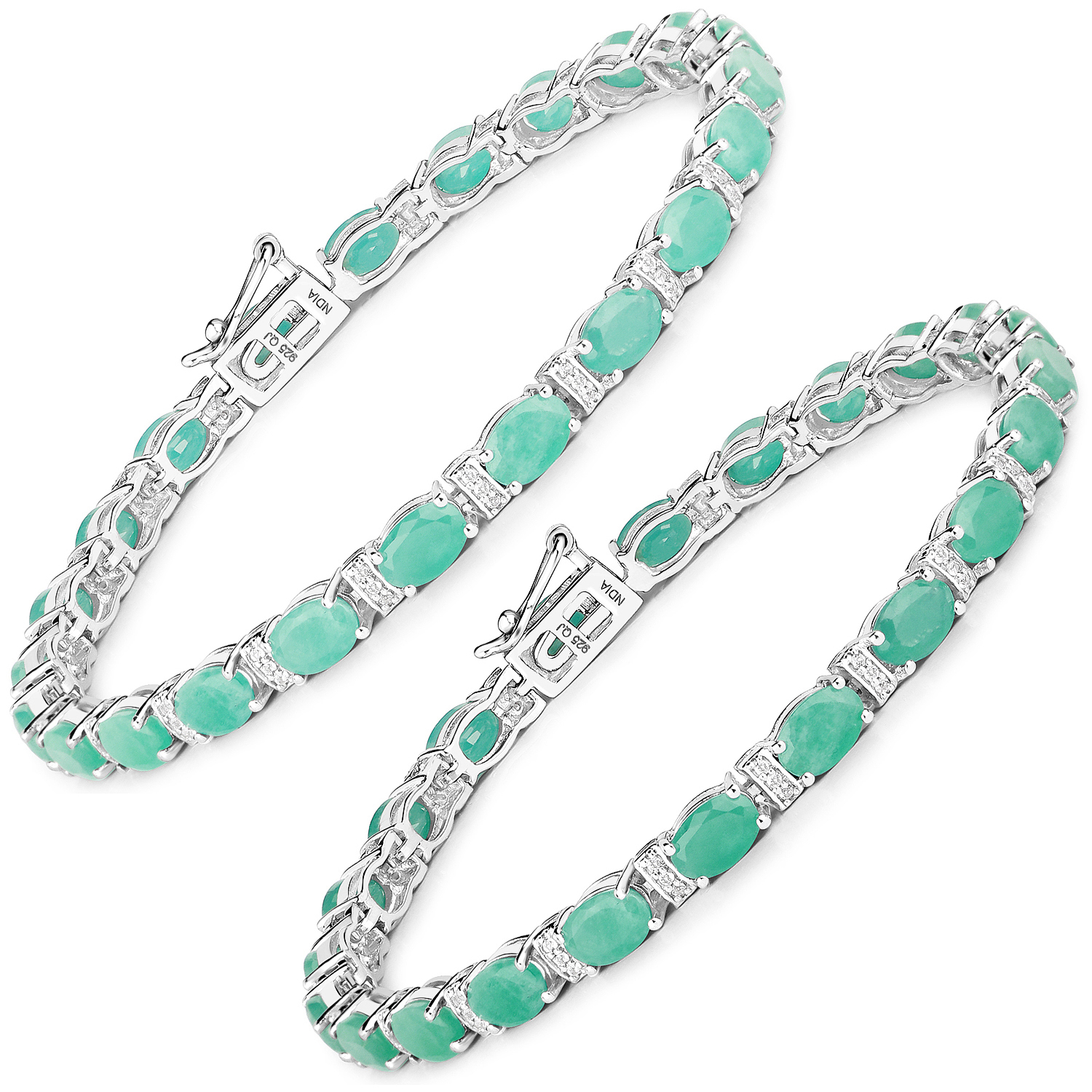 10.47 Carat Genuine Emerald and White Topaz .925 Sterling Silver Bracelet 2.20 C.T.W Sterling Silver - view 3