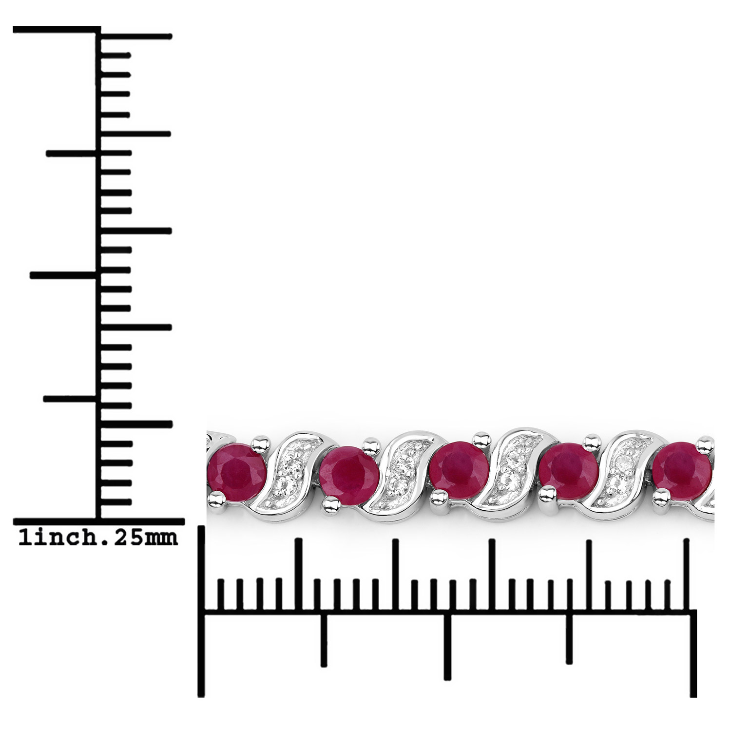 1.25 Carat Genuine Ruby and White Topaz .925 Sterling Silver Bracelet 1.25 C.T.W Sterling Silver - view 2