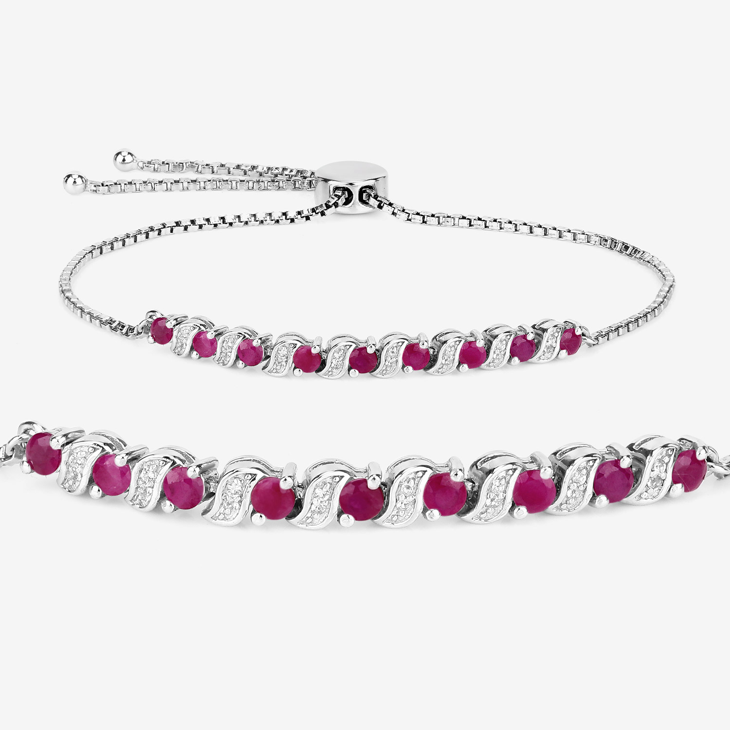 1.25 Carat Genuine Ruby and White Topaz .925 Sterling Silver Bracelet 1.25 C.T.W Sterling Silver - view 5