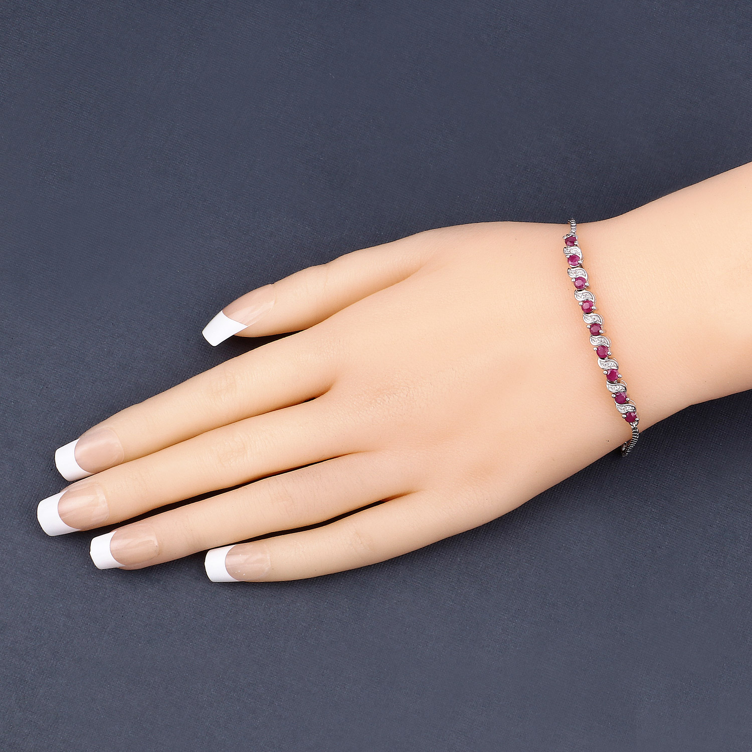 1.25 Carat Genuine Ruby and White Topaz .925 Sterling Silver Bracelet 1.25 C.T.W Sterling Silver - view 7
