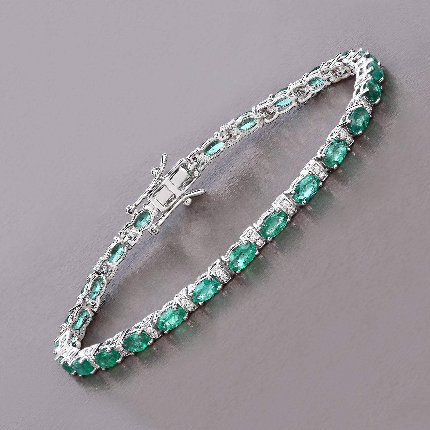 4.98 Carat Genuine Zambian Emerald and White Diamond 14K White Gold Bracelet 2.20 C.T.W 14K white gold - view 2