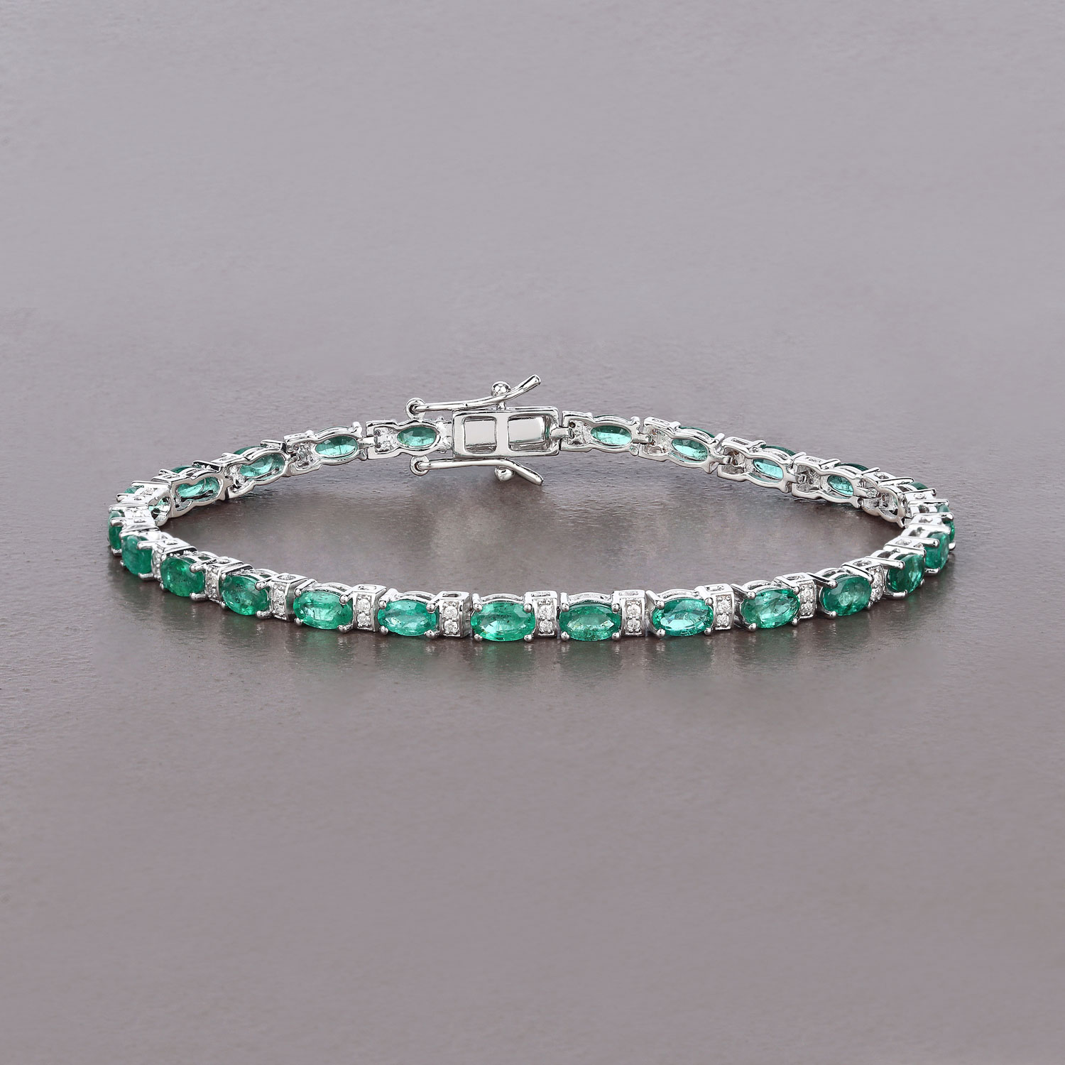 4.98 Carat Genuine Zambian Emerald and White Diamond 14K White Gold Bracelet 2.20 C.T.W 14K white gold - view 5