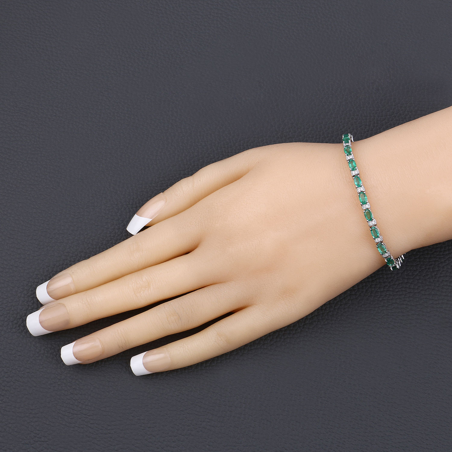 4.98 Carat Genuine Zambian Emerald and White Diamond 14K White Gold Bracelet 2.20 C.T.W 14K white gold - view 3