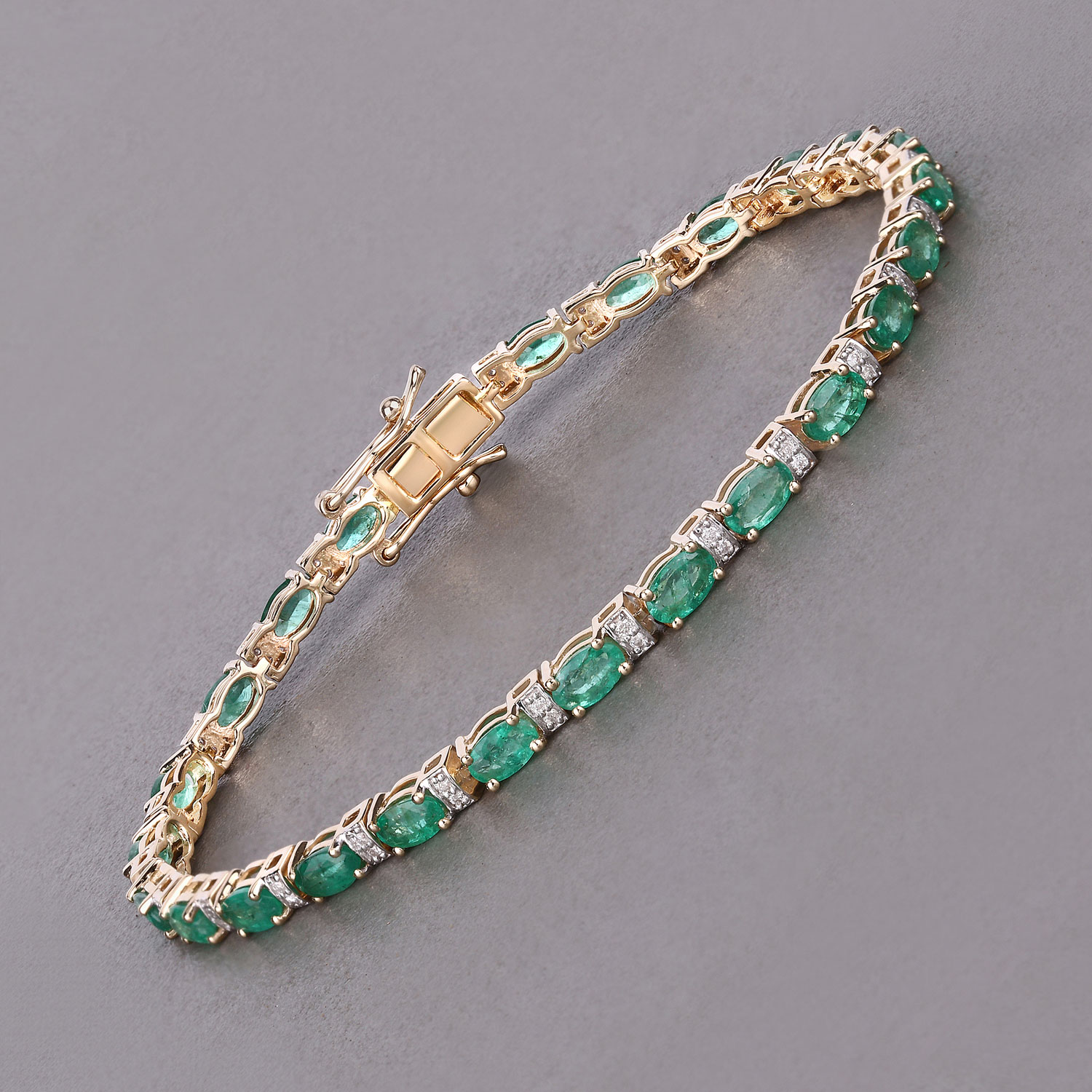 4.98 Carat Genuine Zambian Emerald and White Diamond 14K Yellow Gold Bracelet 2.20 C.T.W 14K yellow gold - view 4