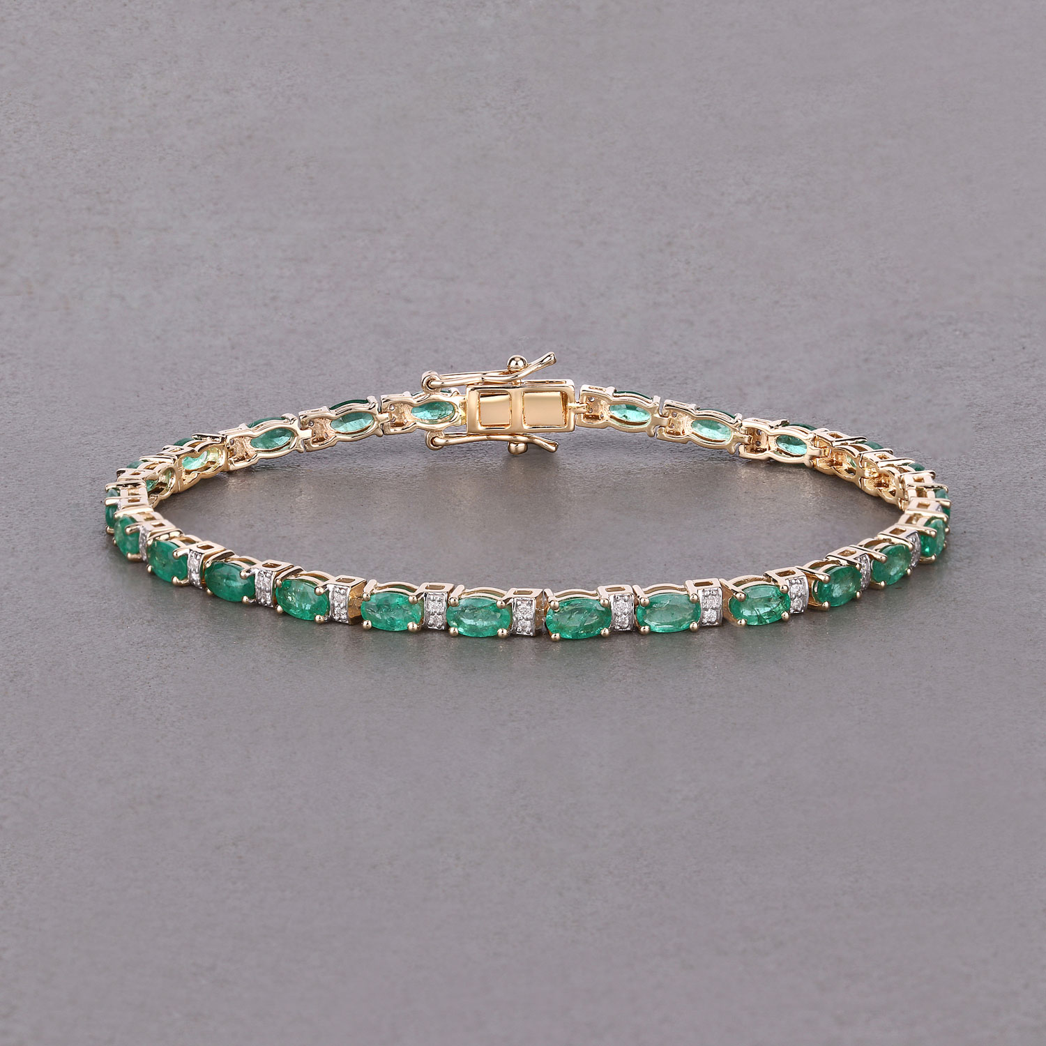 4.98 Carat Genuine Zambian Emerald and White Diamond 14K Yellow Gold Bracelet 2.20 C.T.W 14K yellow gold - view 3