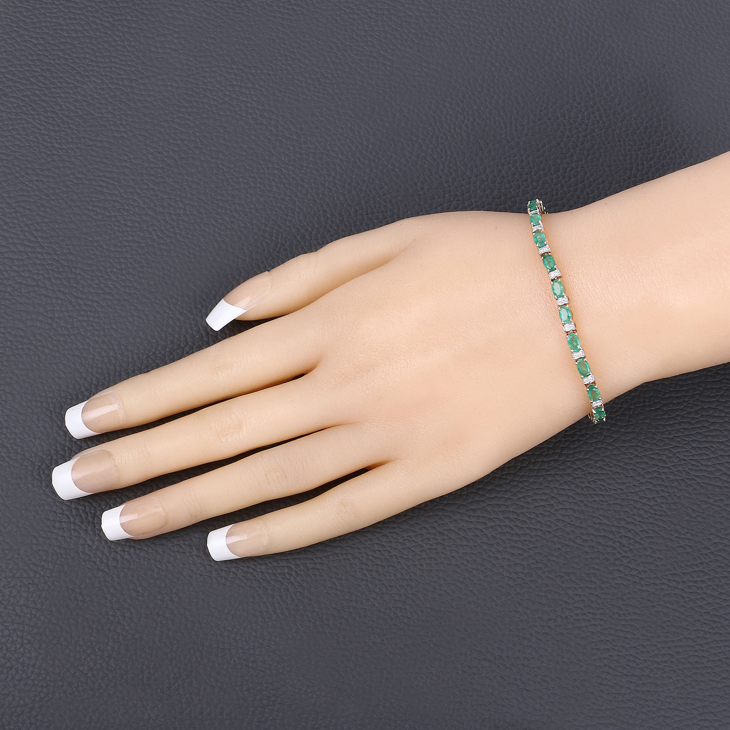 4.98 Carat Genuine Zambian Emerald and White Diamond 14K Yellow Gold Bracelet 2.20 C.T.W 14K yellow gold - view 2