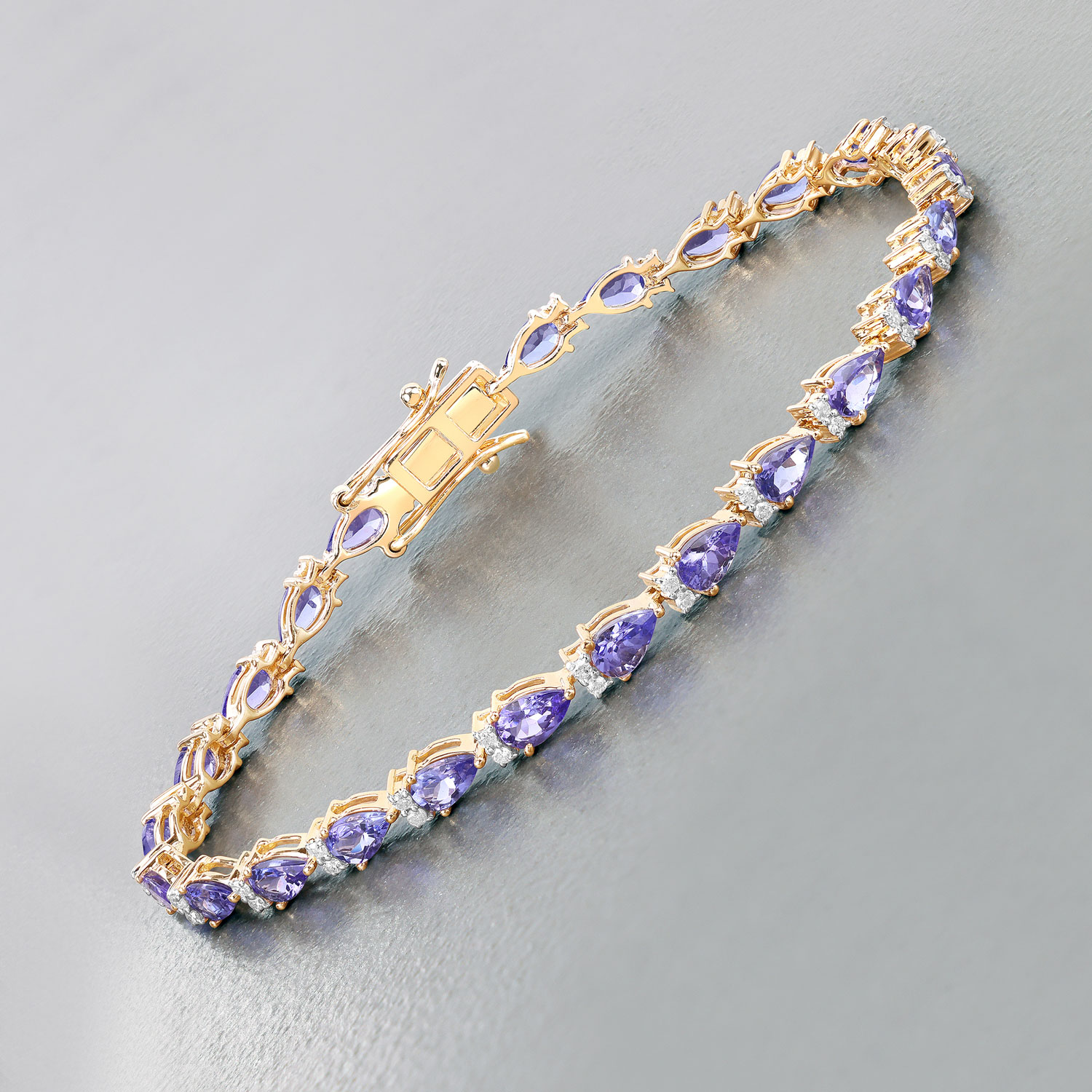 5.65 Carat Genuine Tanzanite and White Diamond 14K Yellow Gold Bracelet 5.65 C.T.W 14K yellow or white gold - view 3