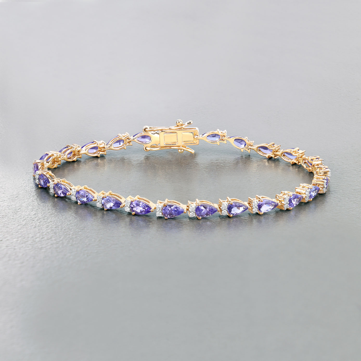 5.65 Carat Genuine Tanzanite and White Diamond 14K Yellow Gold Bracelet 5.65 C.T.W 14K yellow or white gold - view 7
