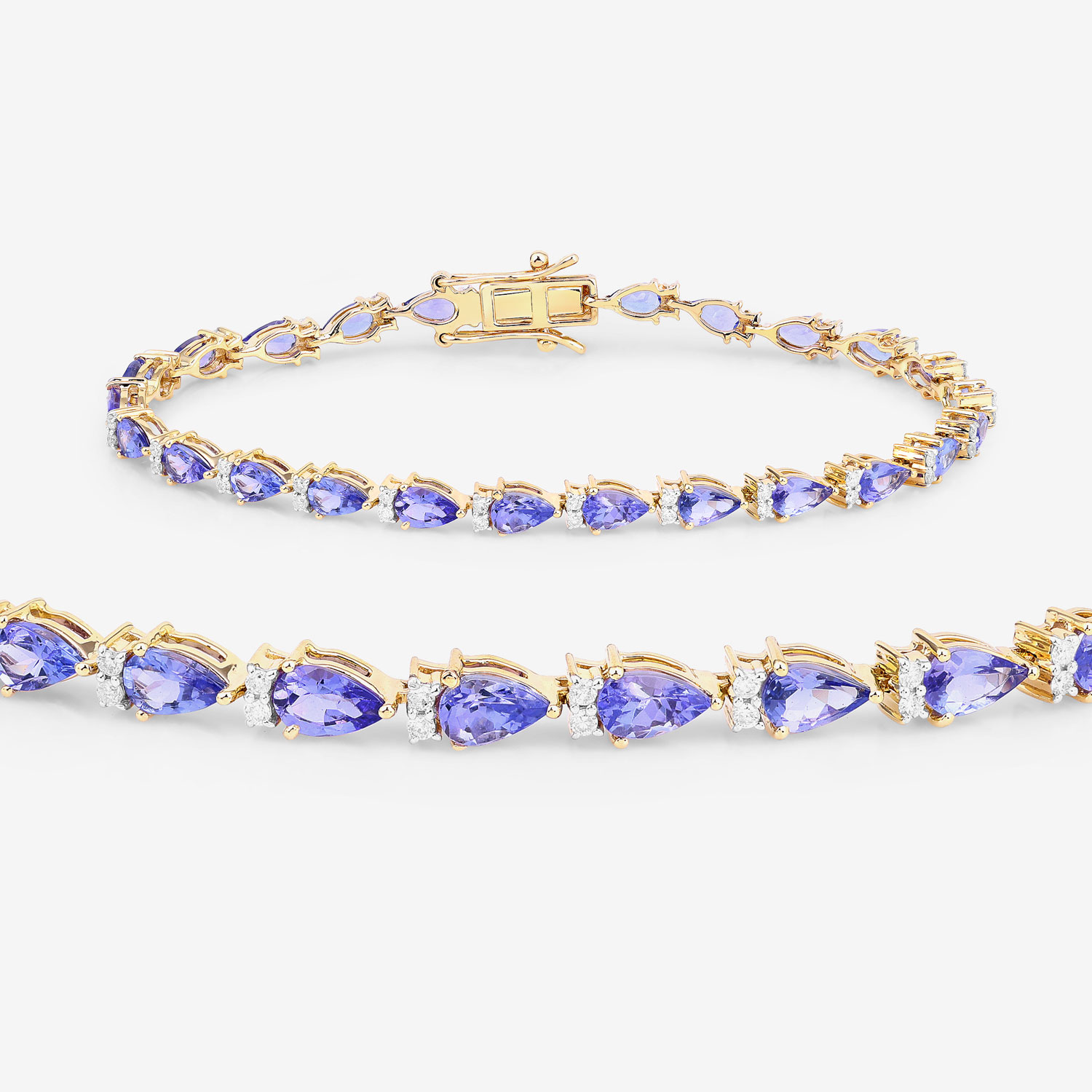 5.65 Carat Genuine Tanzanite and White Diamond 14K Yellow Gold Bracelet 5.65 C.T.W 14K yellow or white gold - view 6
