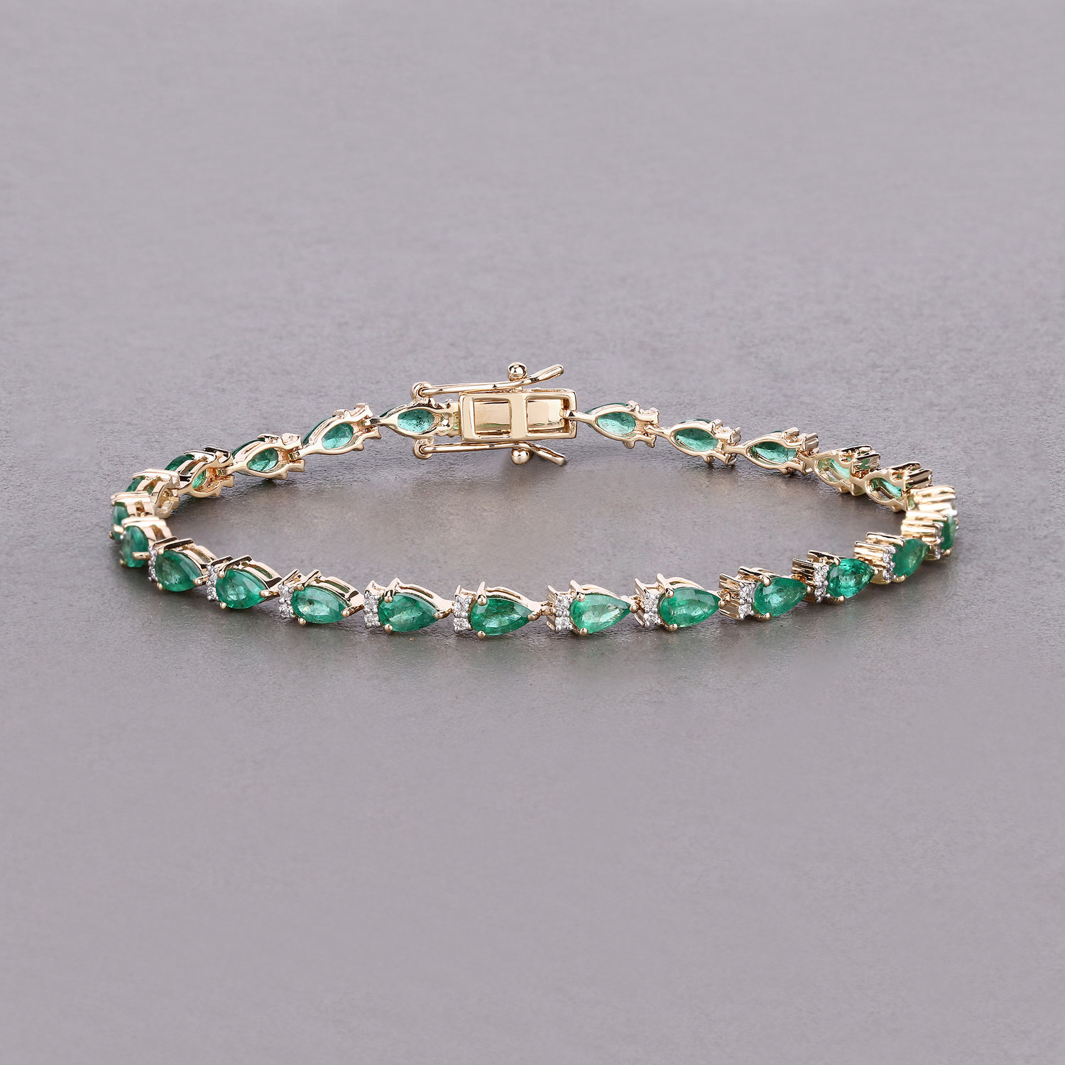 4.65 Carat Genuine Zambian Emerald and White Diamond 14K Yellow Gold Bracelet 2.20 C.T.W 14K yellow gold - view 4