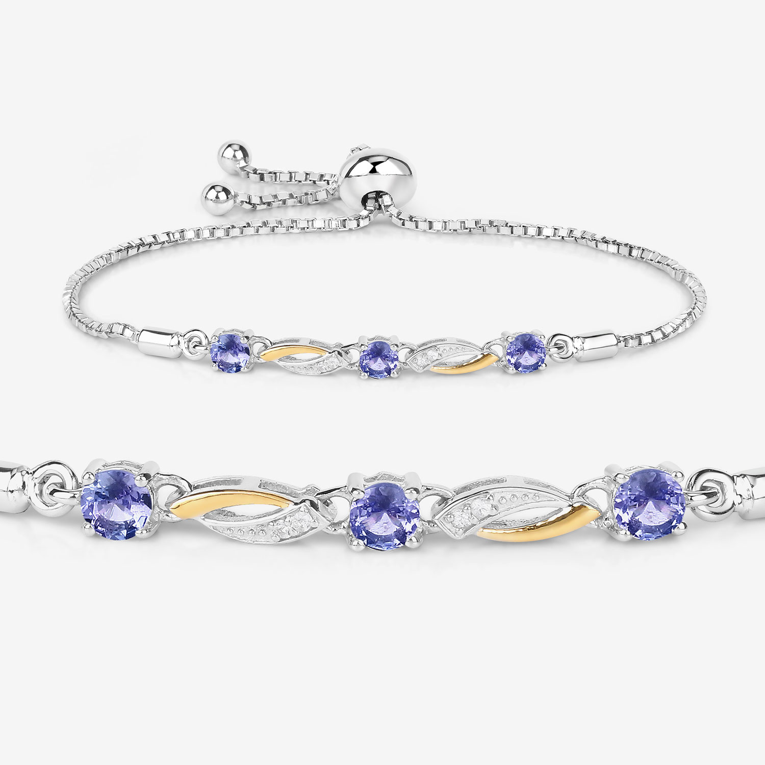 0.77 Carat Genuine Tanzanite and White Sapphire .925 Sterling Silver Bracelet 0.77 C.T.W Sterling Silver - view 4