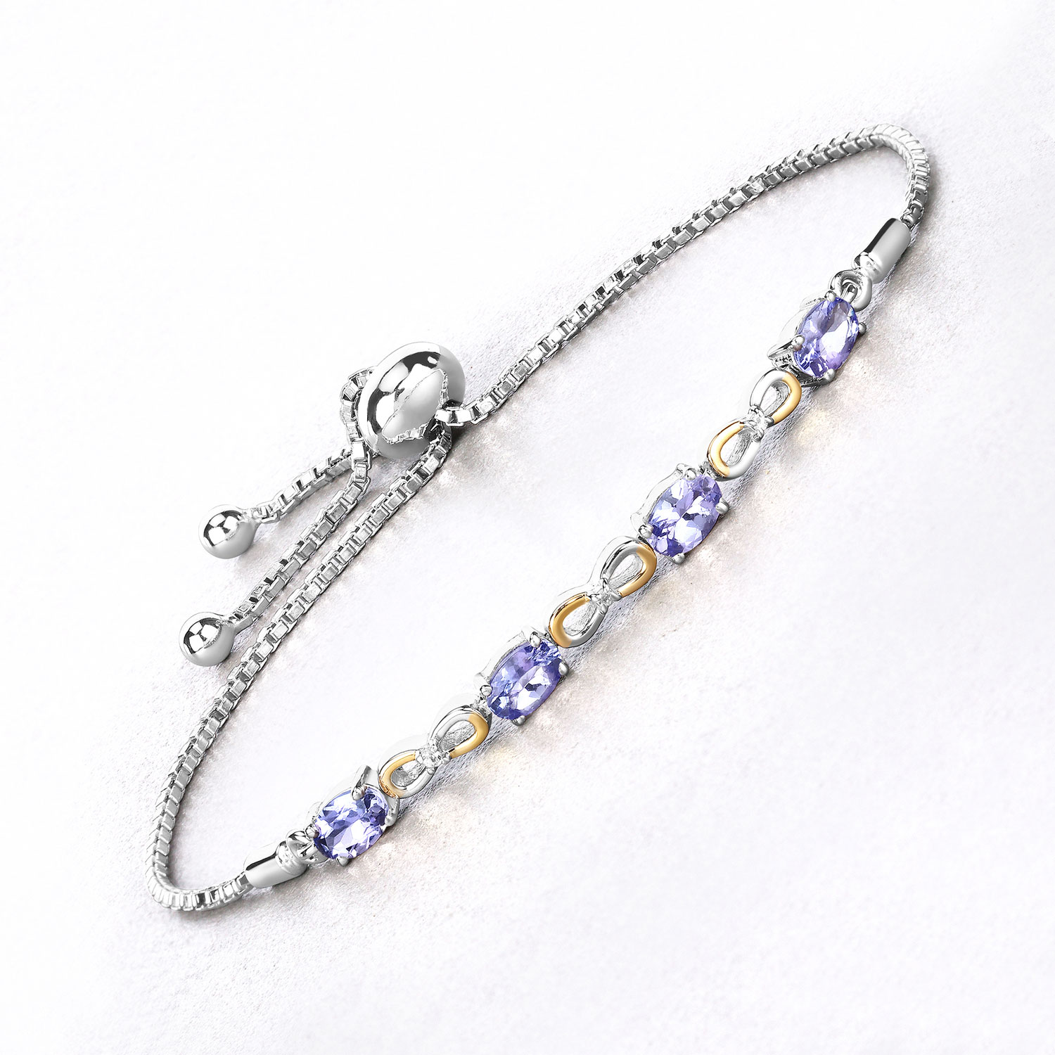 1.81 Carat Genuine Tanzanite and White Topaz .925 Sterling Silver Bracelet 1.81 C.T.W Sterling Silver - view 4