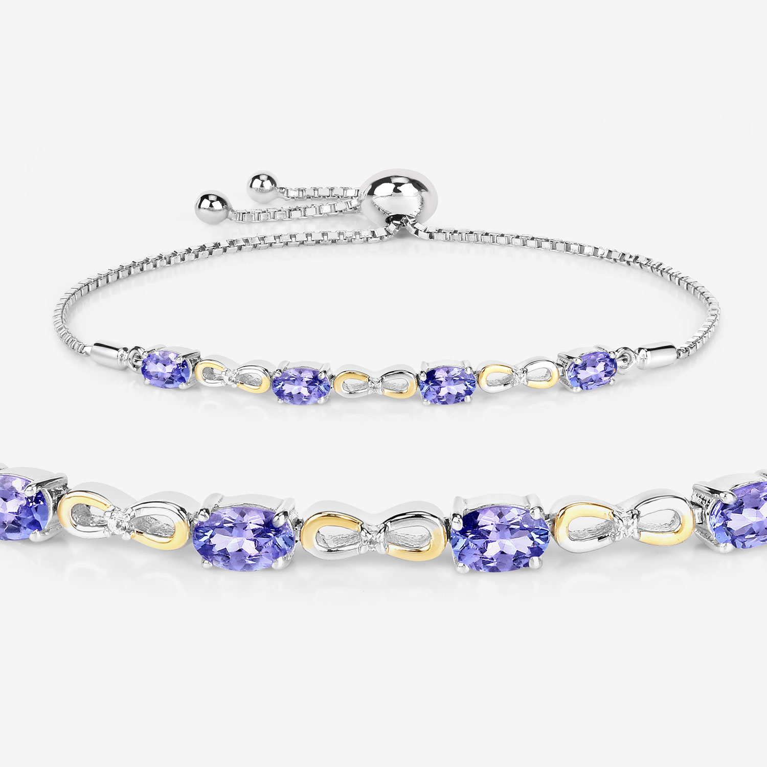 1.81 Carat Genuine Tanzanite and White Topaz .925 Sterling Silver Bracelet 1.81 C.T.W Sterling Silver - view 7
