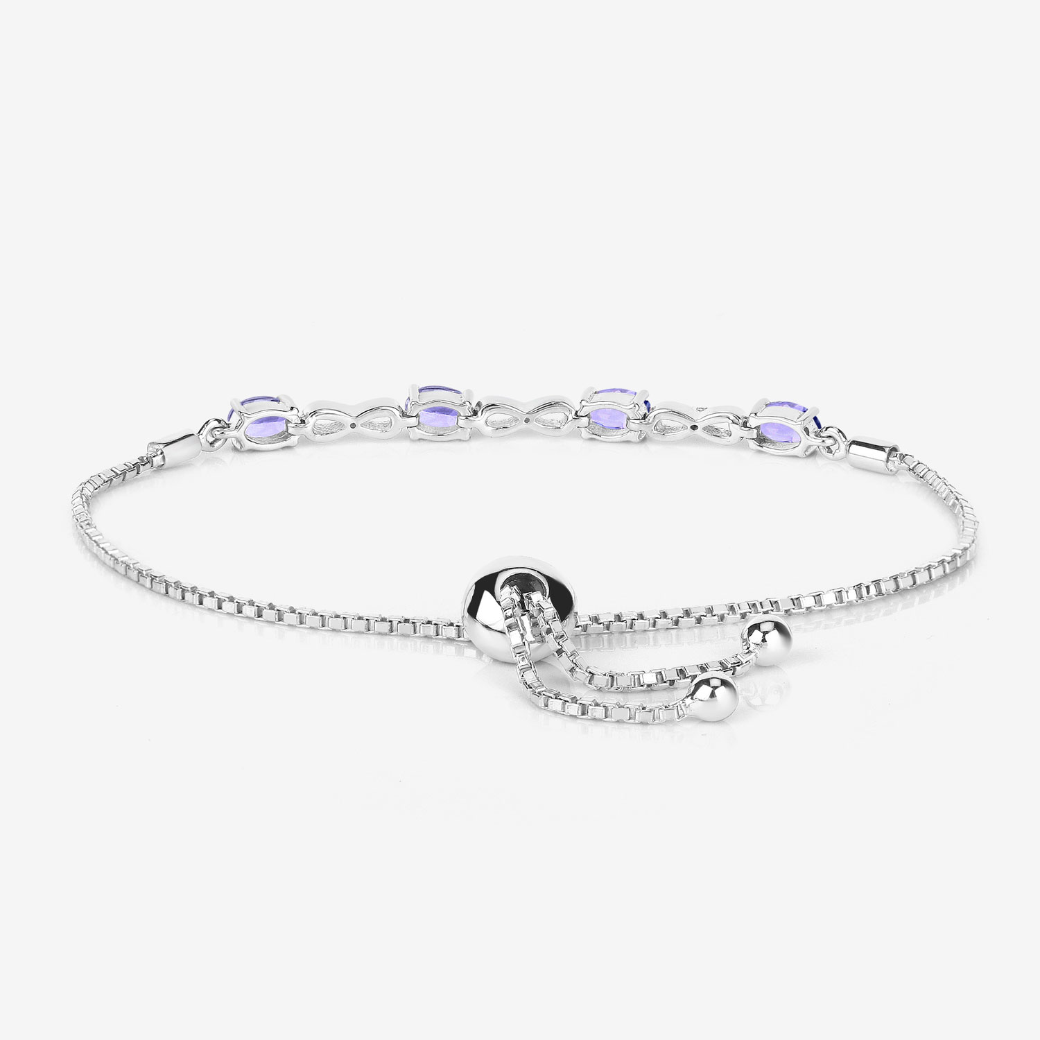 1.81 Carat Genuine Tanzanite and White Topaz .925 Sterling Silver Bracelet 1.81 C.T.W Sterling Silver - view 3
