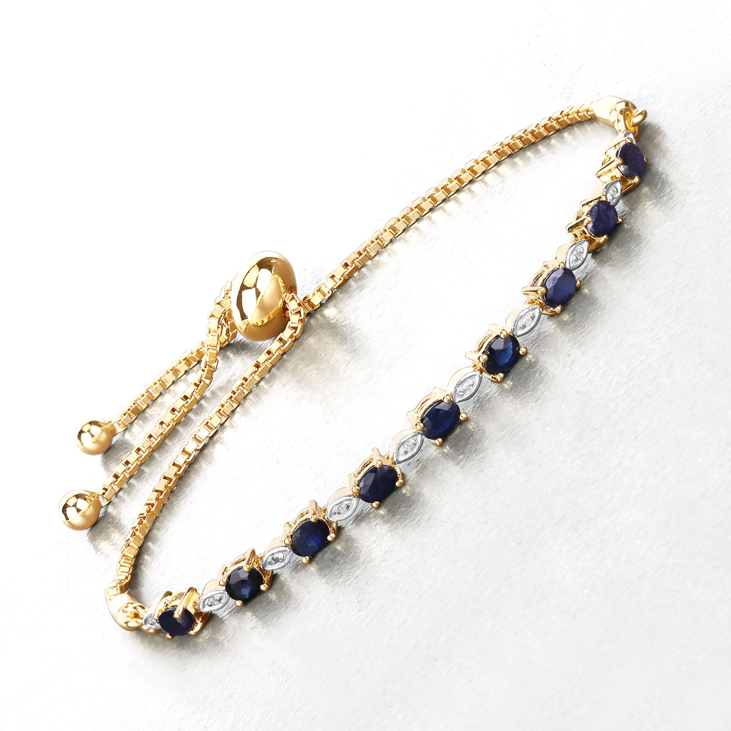 1.83 Carat Genuine Blue Sapphire and White Diamond .925 Sterling Silver Bracelet 1.83 C.T.W Sterling Silver - view 5