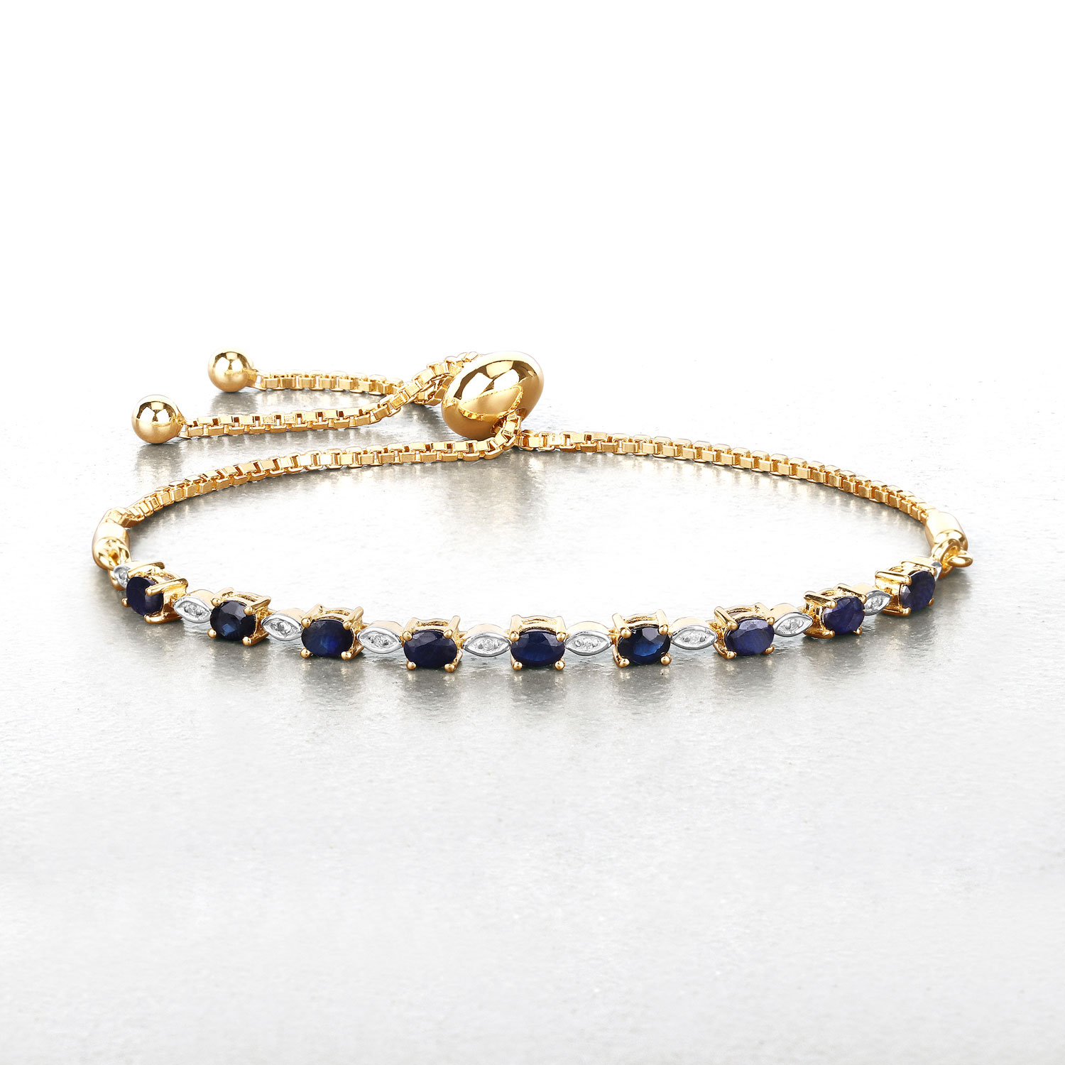 1.83 Carat Genuine Blue Sapphire and White Diamond .925 Sterling Silver Bracelet 1.83 C.T.W Sterling Silver - view 10