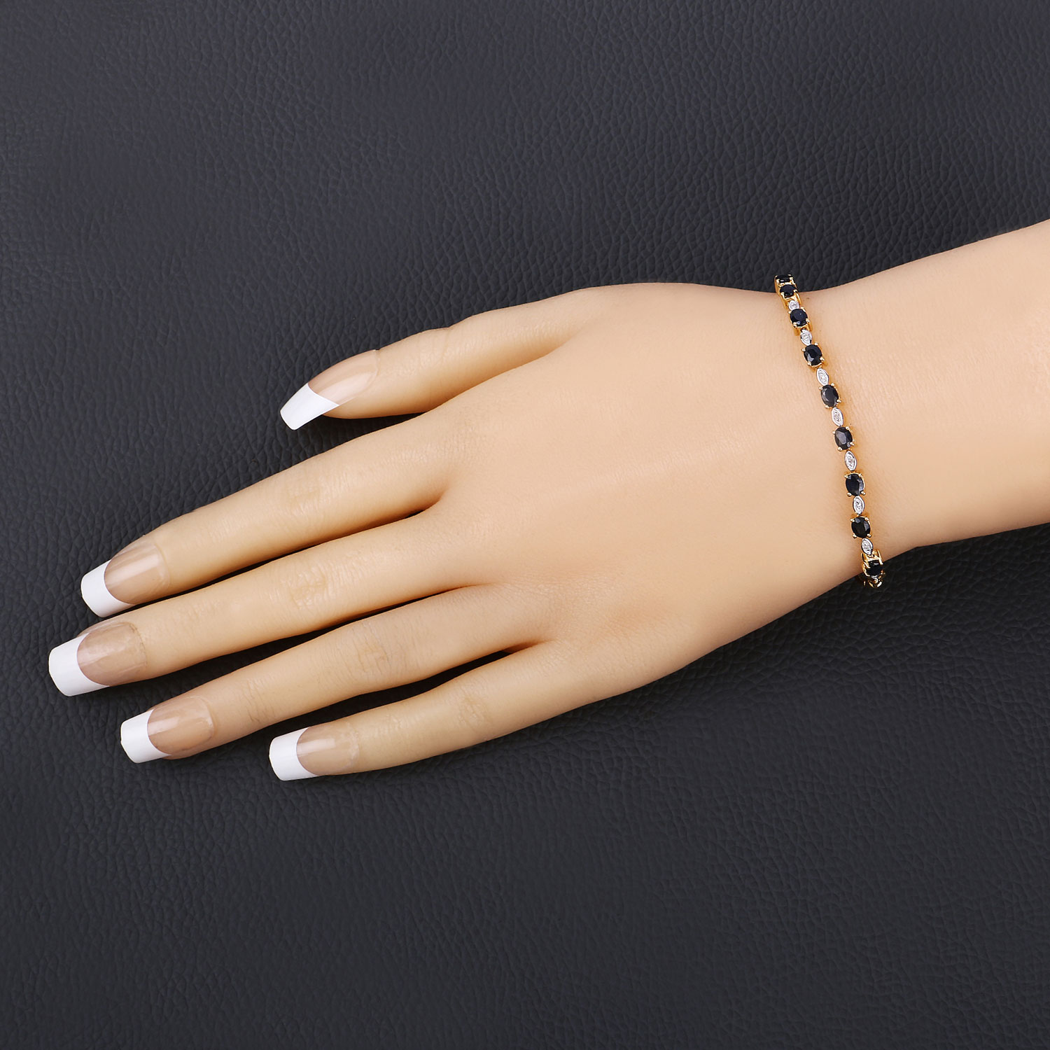 1.83 Carat Genuine Blue Sapphire and White Diamond .925 Sterling Silver Bracelet 1.83 C.T.W Sterling Silver - view 4