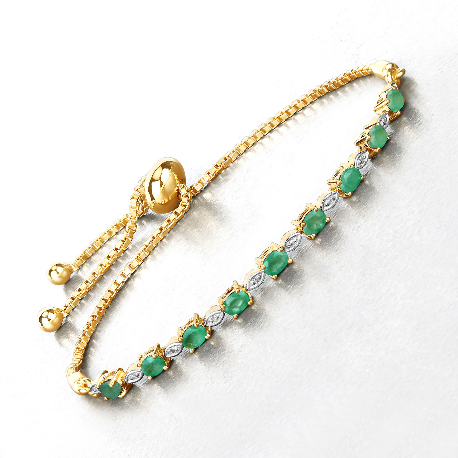 1.29 Carat Genuine Emerald and White Diamond .925 Sterling Silver Bracelet 2.20 C.T.W Sterling Silver - view 2