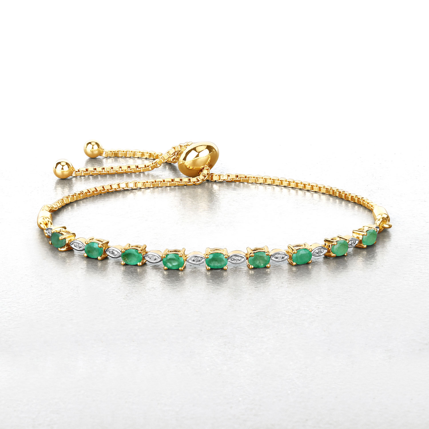 1.29 Carat Genuine Emerald and White Diamond .925 Sterling Silver Bracelet 2.20 C.T.W Sterling Silver - view 5