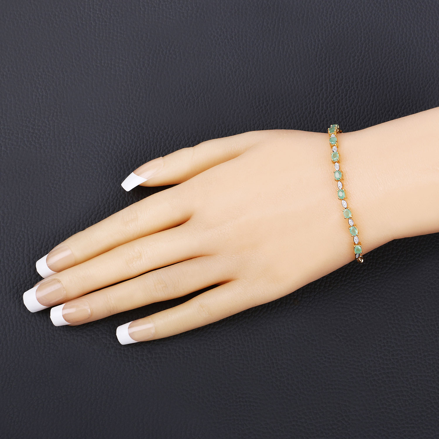 1.29 Carat Genuine Emerald and White Diamond .925 Sterling Silver Bracelet 2.20 C.T.W Sterling Silver - view 3