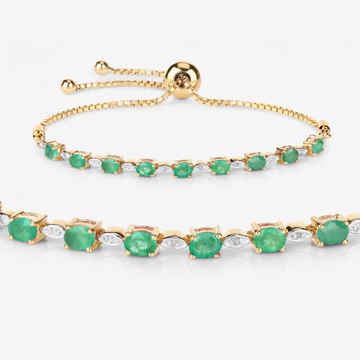 1.29 Carat Genuine Emerald and White Diamond .925 Sterling Silver Bracelet 2.20 C.T.W Sterling Silver - view 7