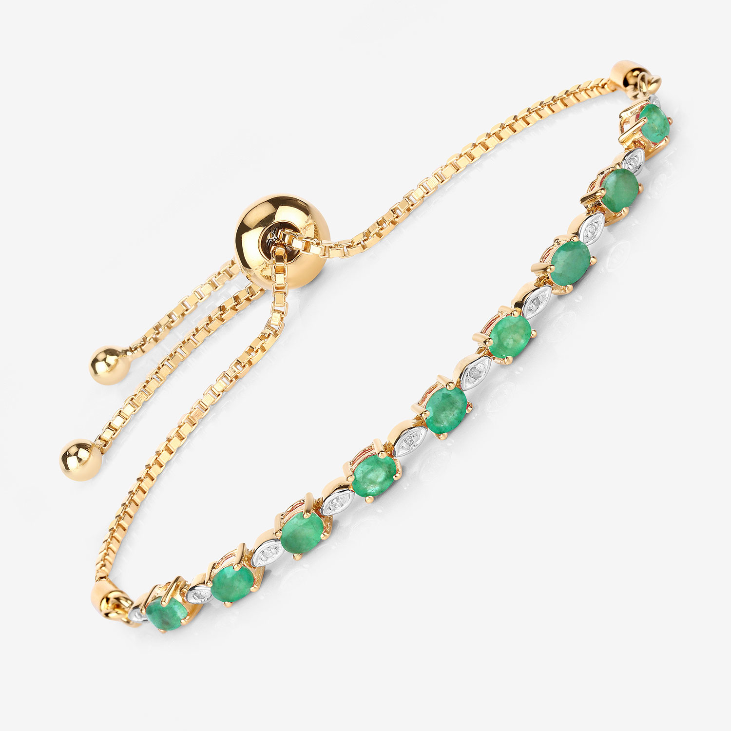 1.29 Carat Genuine Emerald and White Diamond .925 Sterling Silver Bracelet 2.20 C.T.W Sterling Silver - view 6