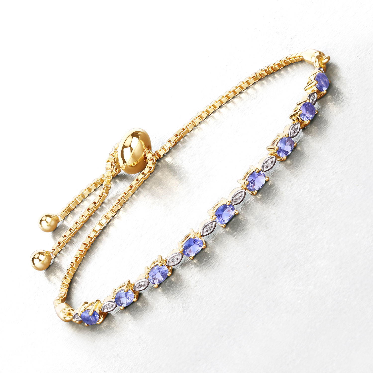1.56 Carat Genuine Tanzanite and White Diamond .925 Sterling Silver Bracelet 1.56 C.T.W Sterling Silver - view 10