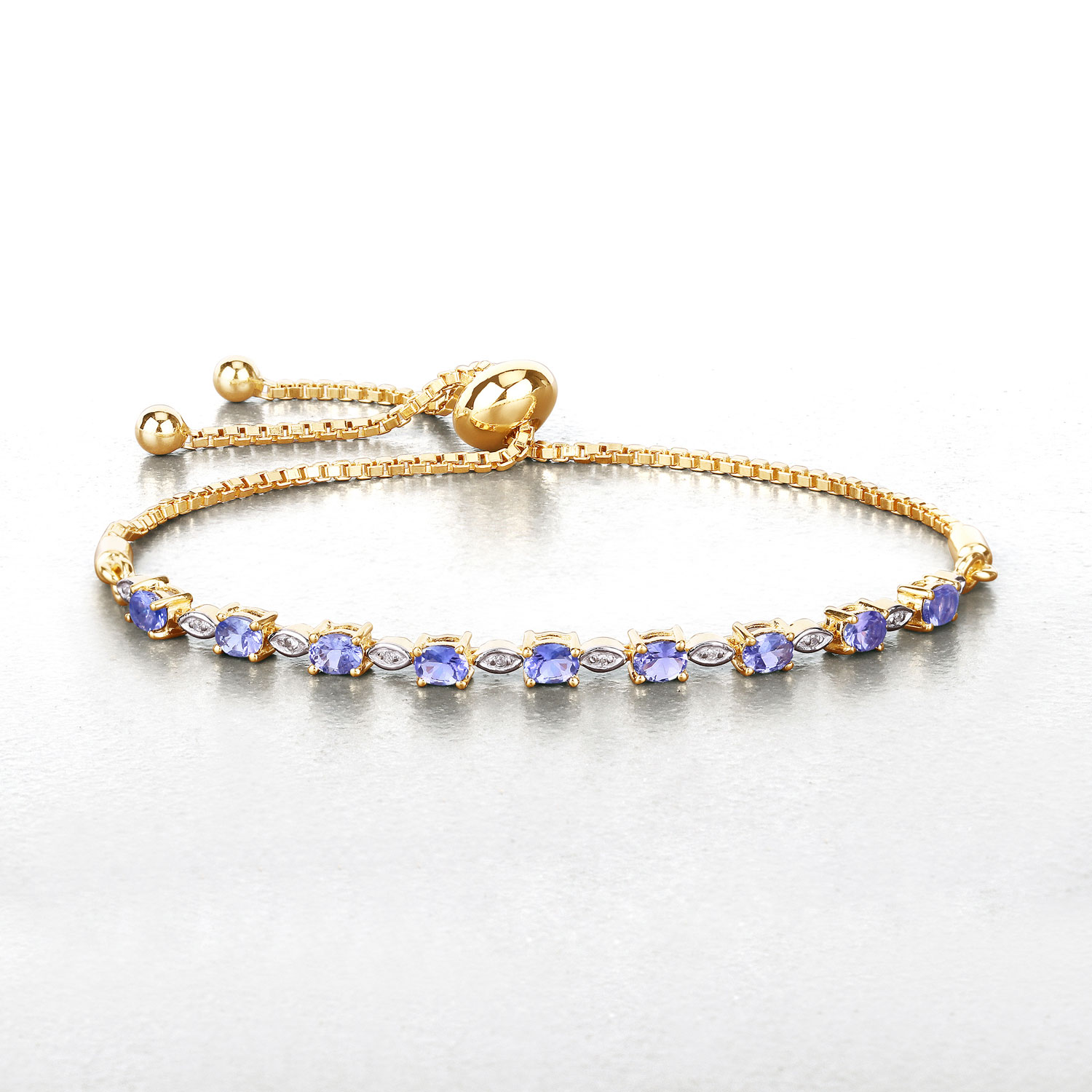 1.56 Carat Genuine Tanzanite and White Diamond .925 Sterling Silver Bracelet 1.56 C.T.W Sterling Silver - view 4