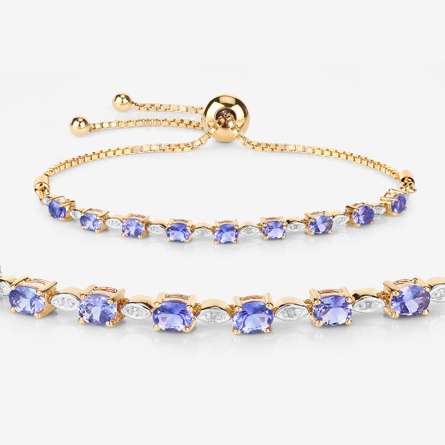 1.56 Carat Genuine Tanzanite and White Diamond .925 Sterling Silver Bracelet 1.56 C.T.W Sterling Silver - view 3