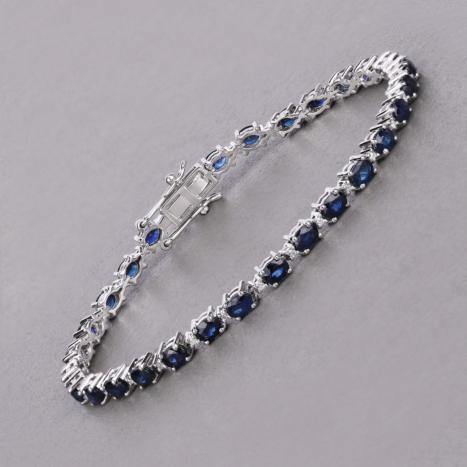 6.03 Carat Genuine Blue Sapphire and White Diamond 14K White Gold Bracelet 6.03 C.T.W 14K white gold - view 5