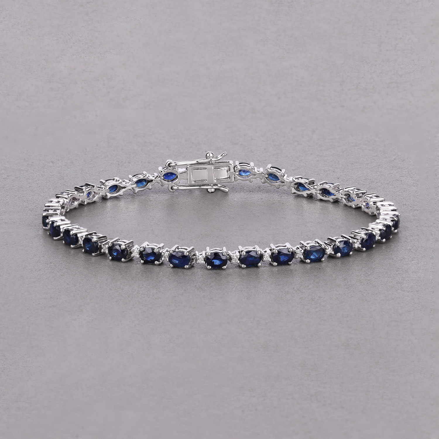 6.03 Carat Genuine Blue Sapphire and White Diamond 14K White Gold Bracelet 6.03 C.T.W 14K white gold - view 3