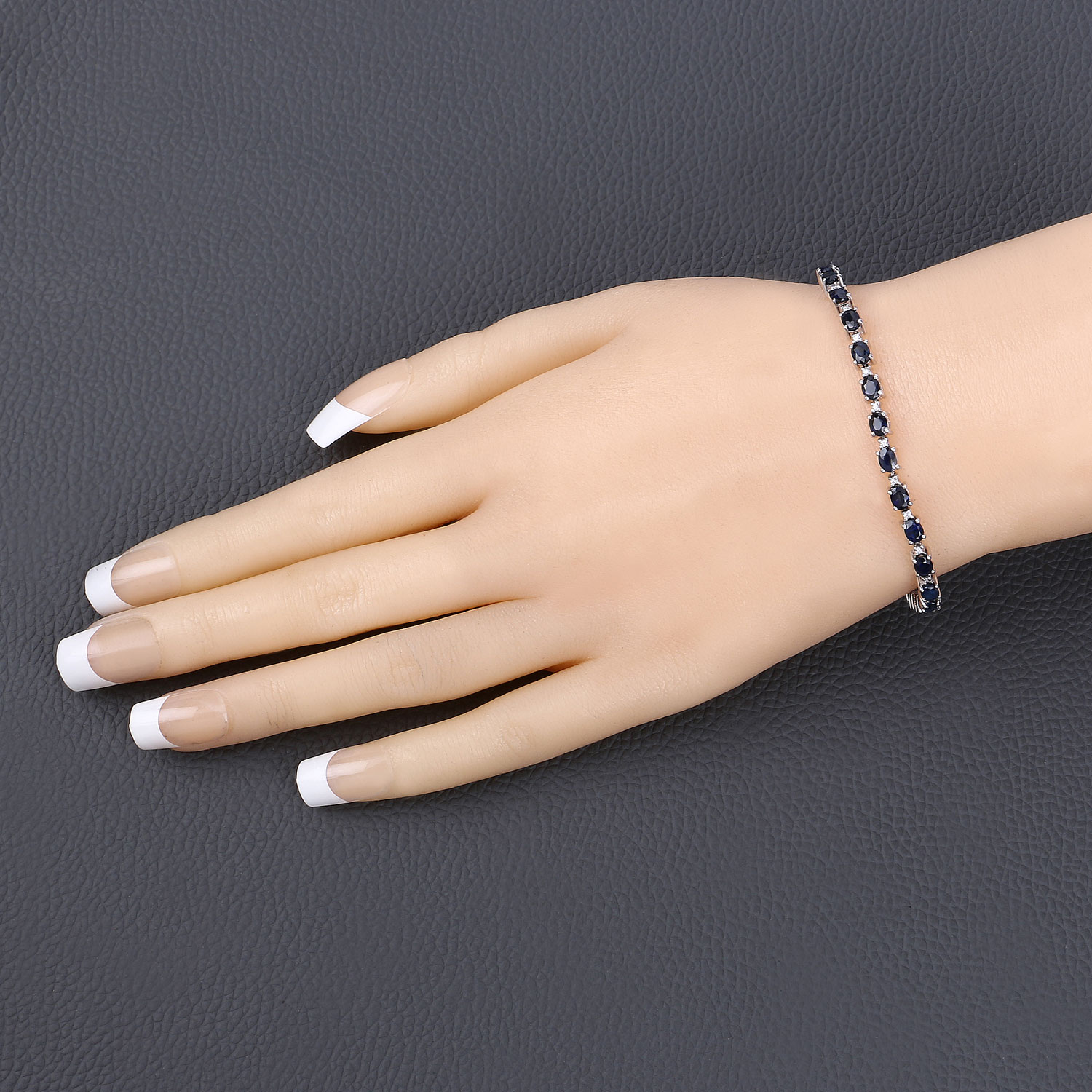 6.03 Carat Genuine Blue Sapphire and White Diamond 14K White Gold Bracelet 6.03 C.T.W 14K white gold - view 4