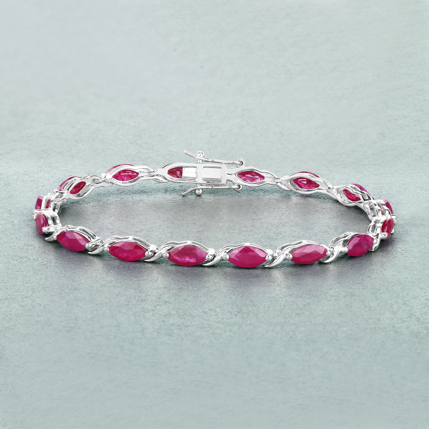 8.00 Carat Genuine Ruby 10K White Gold Bracelet 8.00 C.T.W 10K white gold - view 4