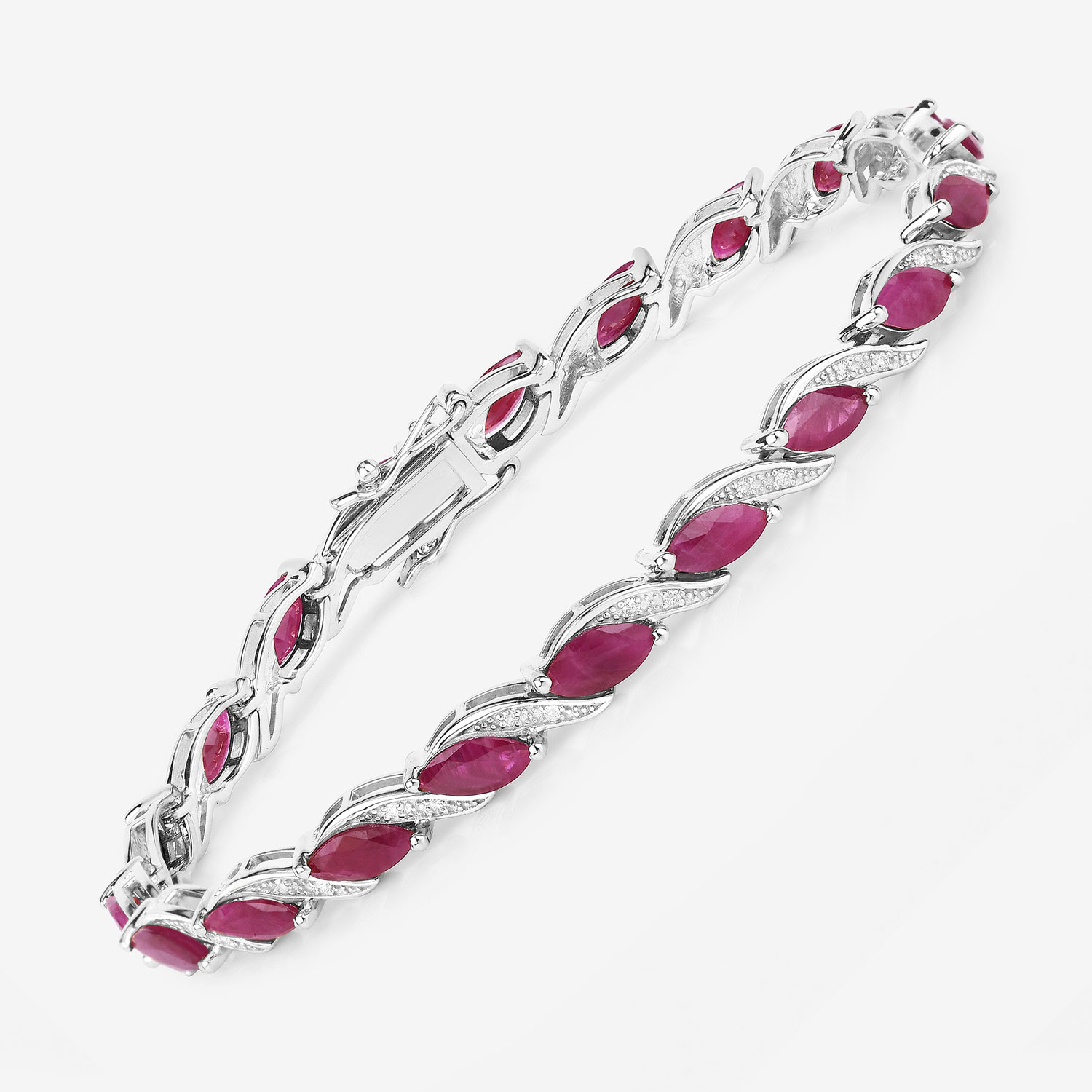 7.78 Carat Genuine Ruby and White Diamond 10K White Gold Bracelet 7.78 C.T.W 10K white gold - view 7