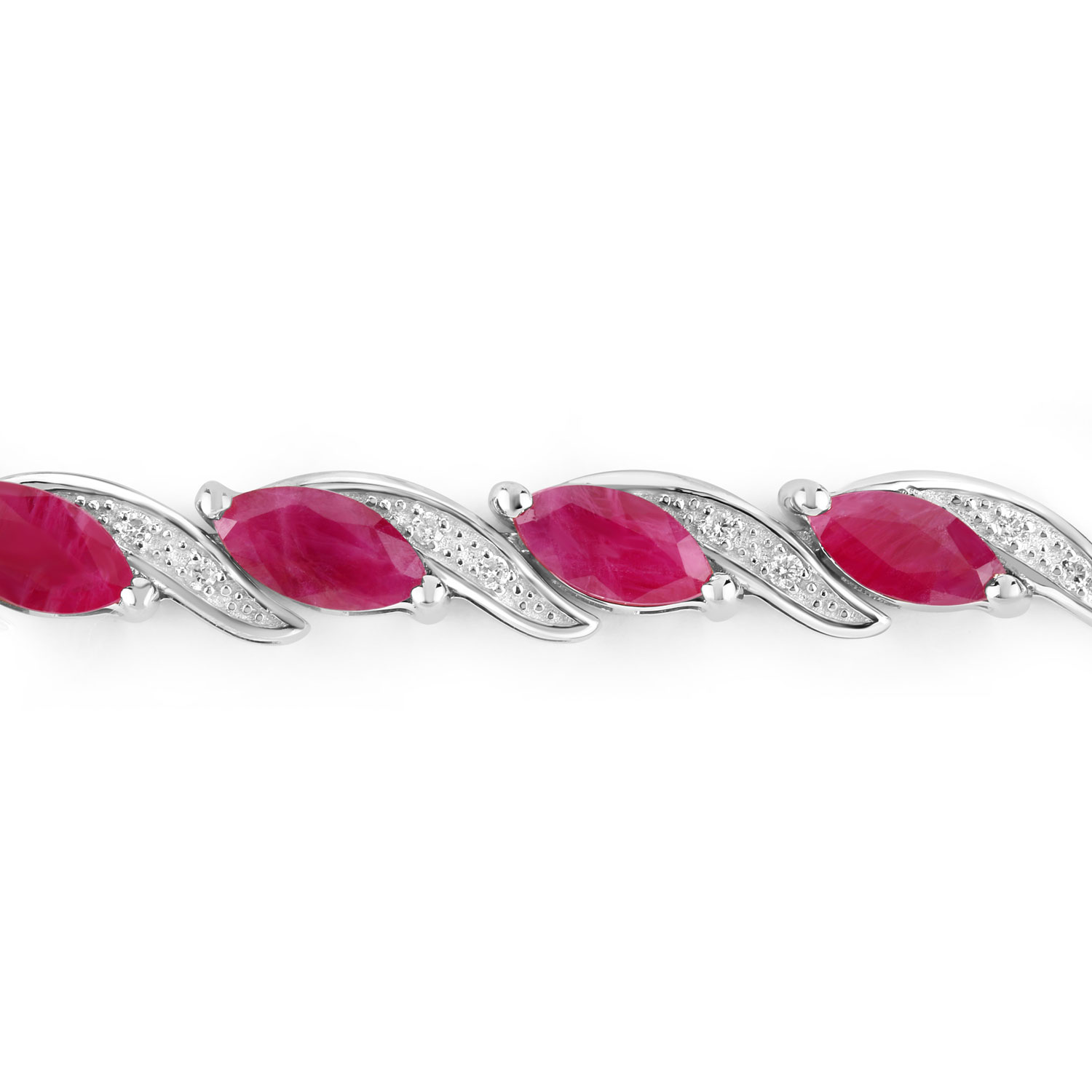 7.78 Carat Genuine Ruby and White Diamond 10K White Gold Bracelet 7.78 C.T.W 10K white gold - view 2